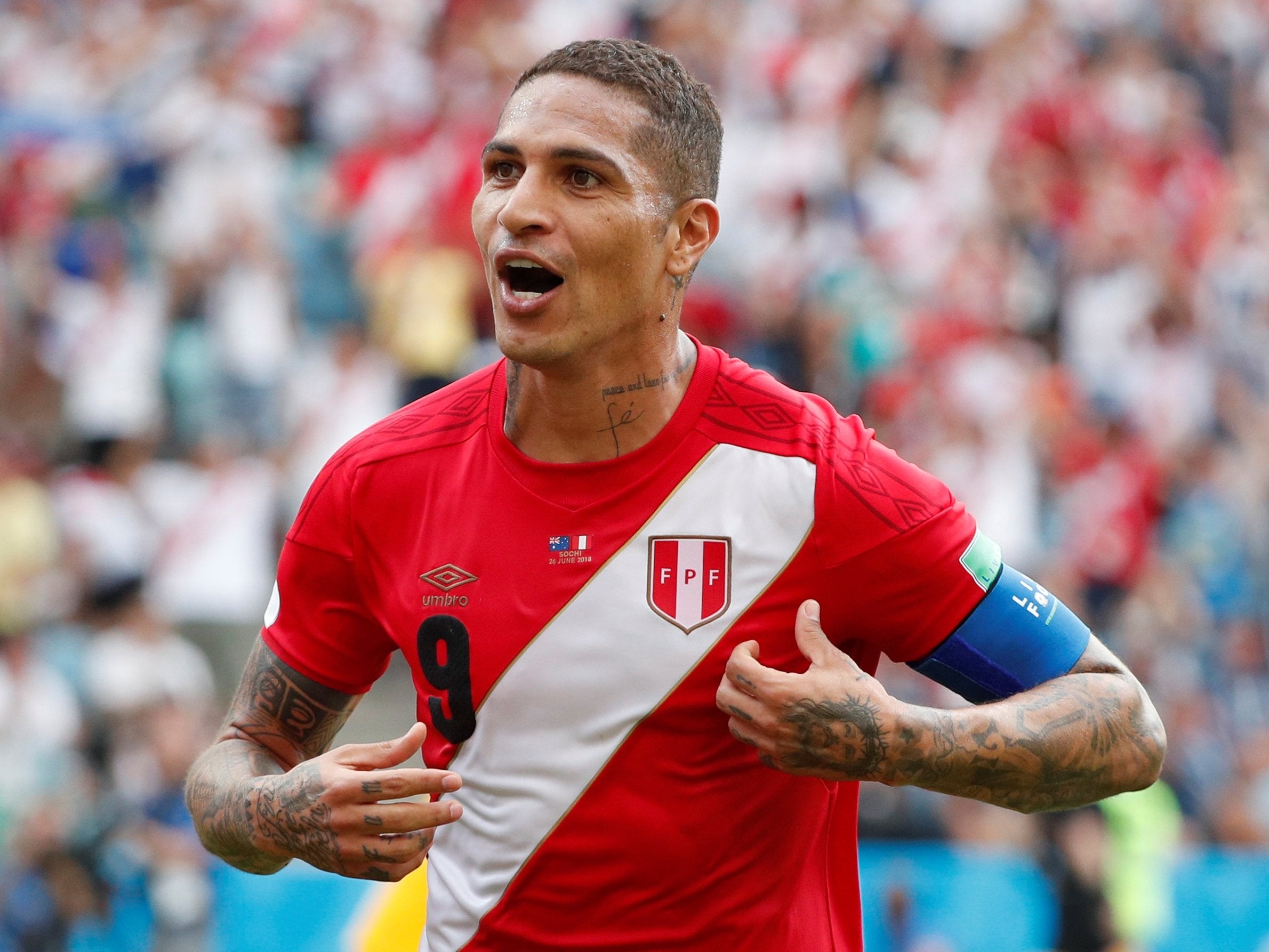 Peru's Paolo Guerrero celebrates scoring their second goal