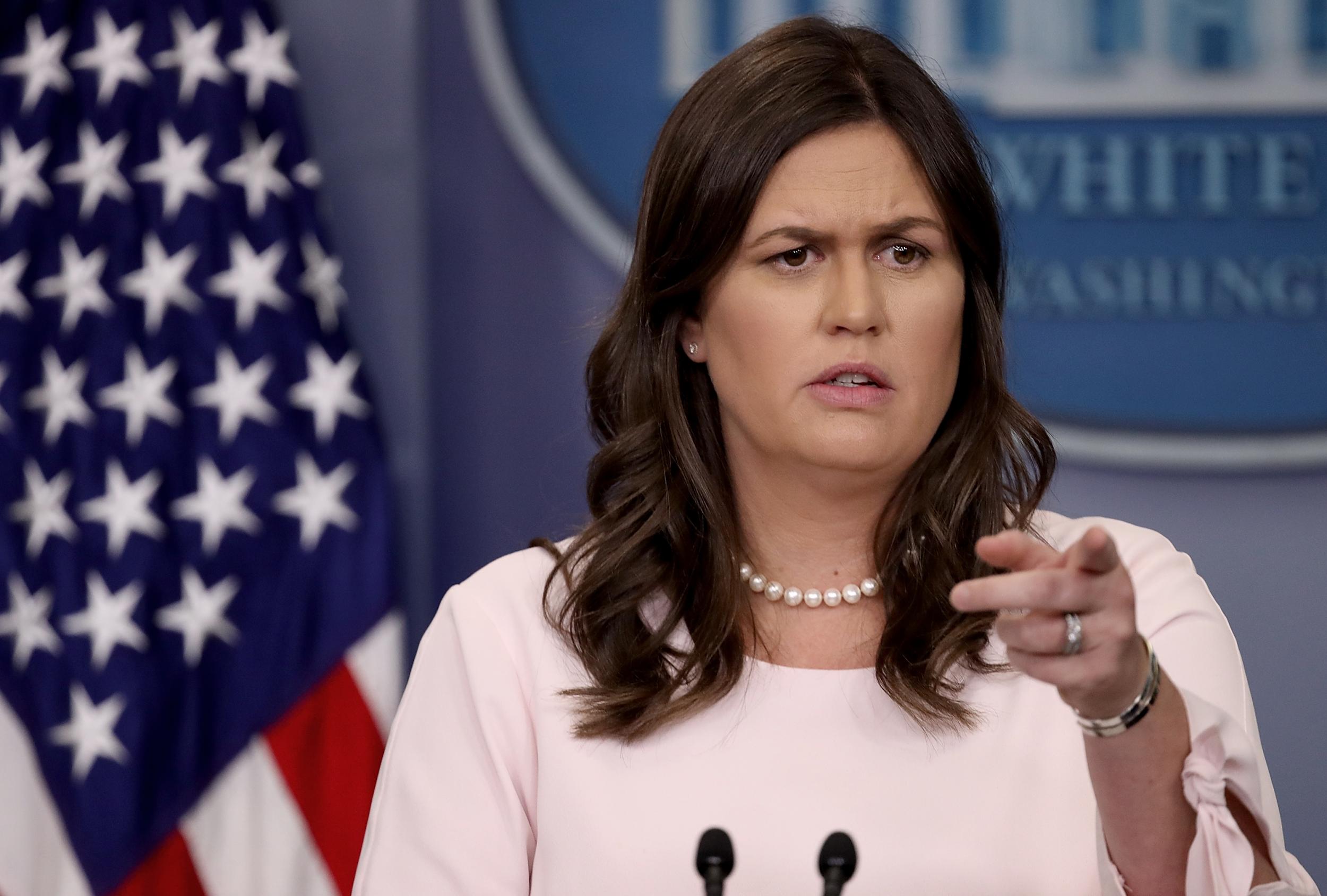 White House press secretary Sarah Huckabee Sanders answers questions during the daily briefing at the White House