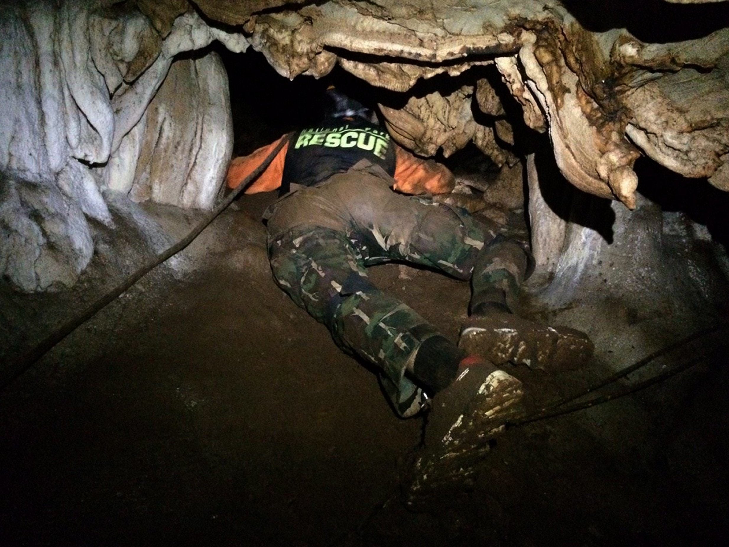 A rescue worker at Tham Luang cave, where 12 Thai boys and their football coach are trapped