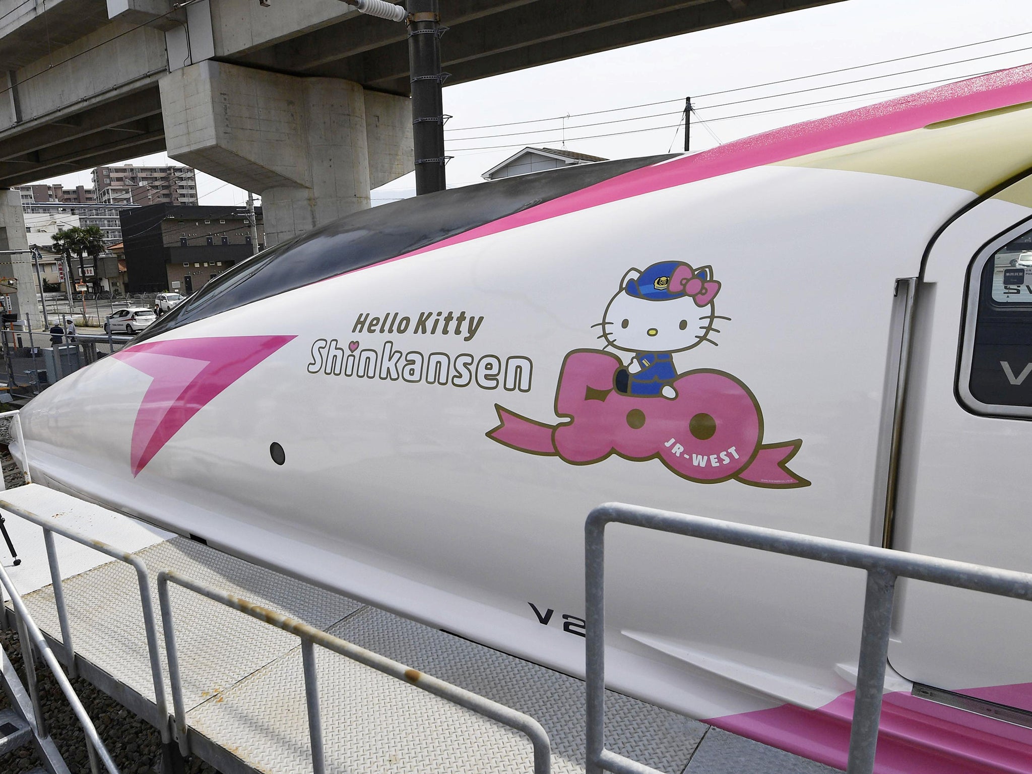 JR West says a specially-made Hello Kitty chime will play inside the carriages