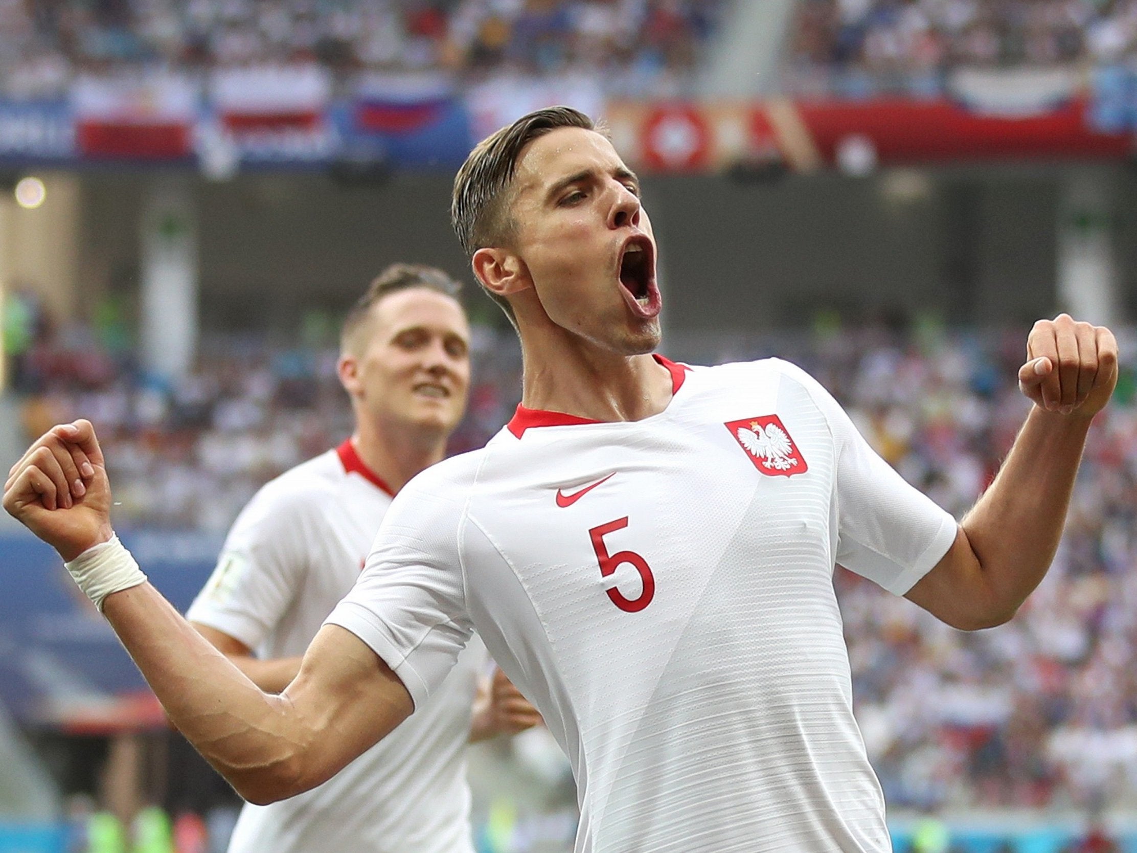 Jan Bednarek celebrates his well-taken goal