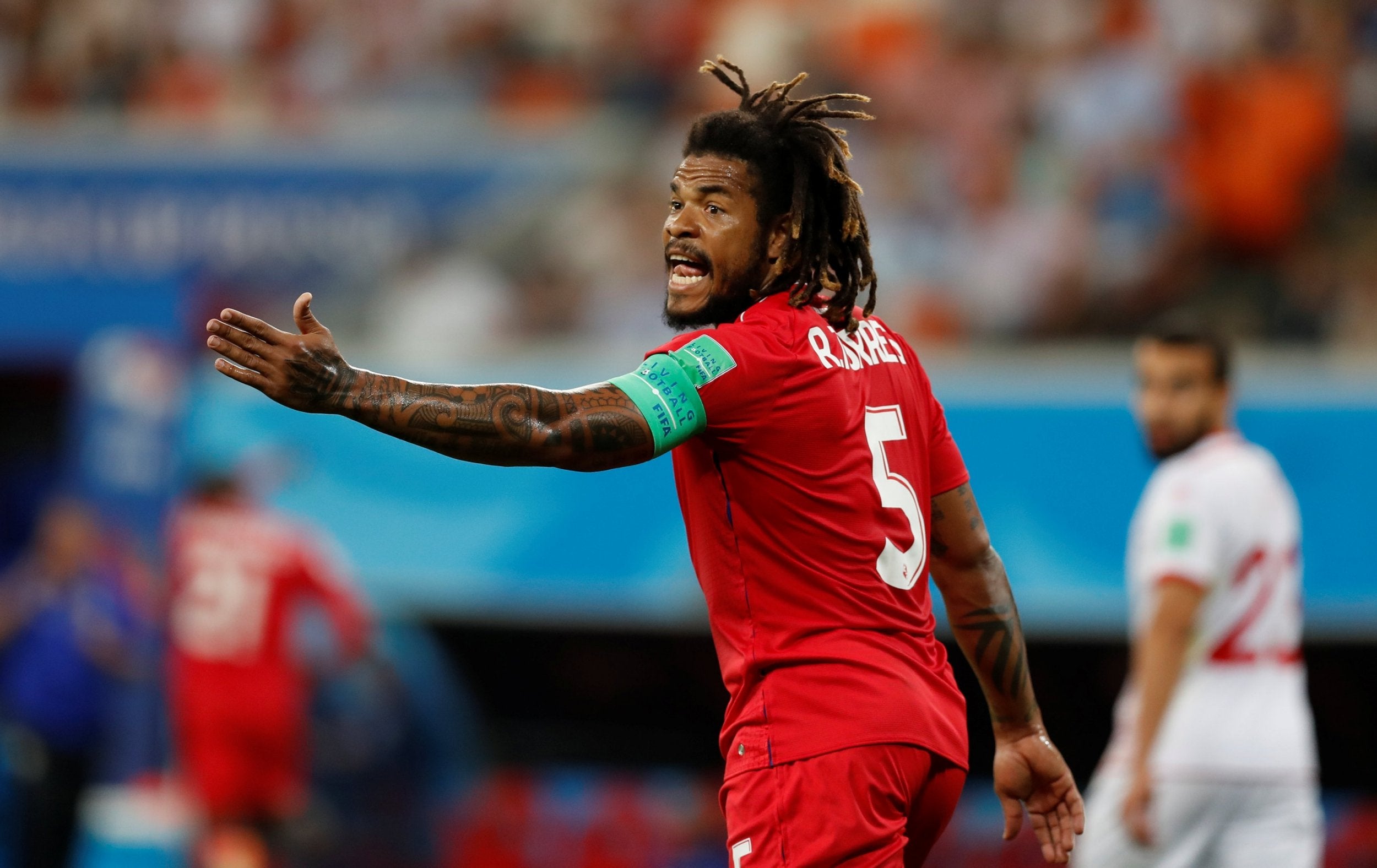 Panama's Roman Torres gestures