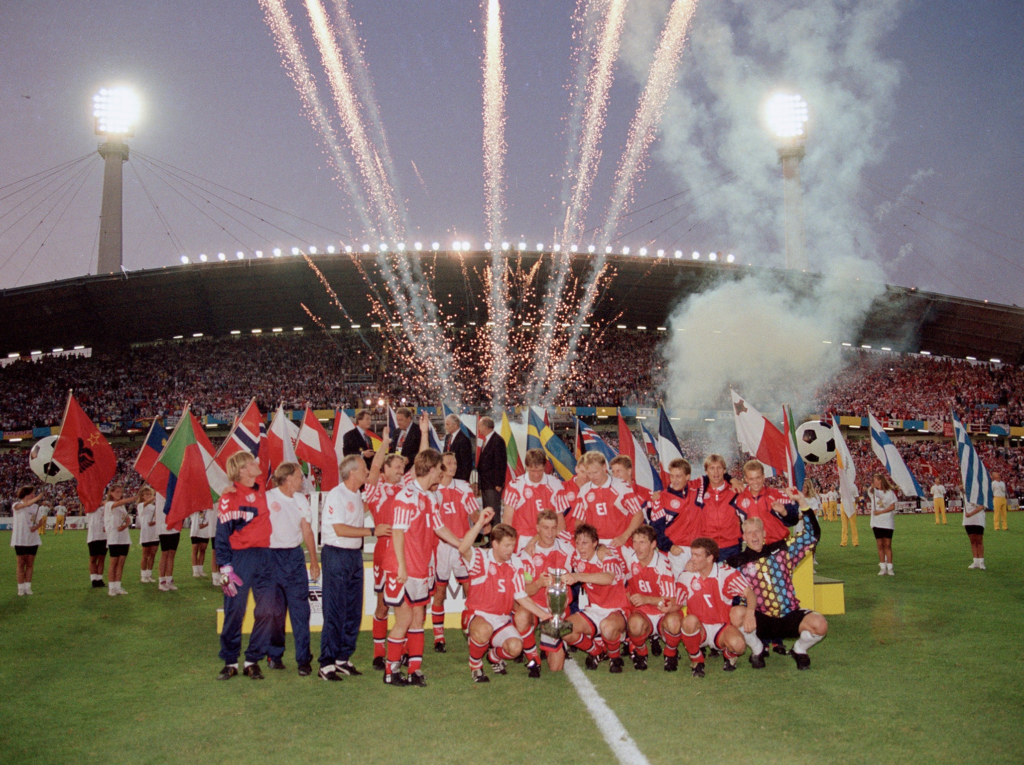 Denmark celebrate their unlikely Euro 1992 win