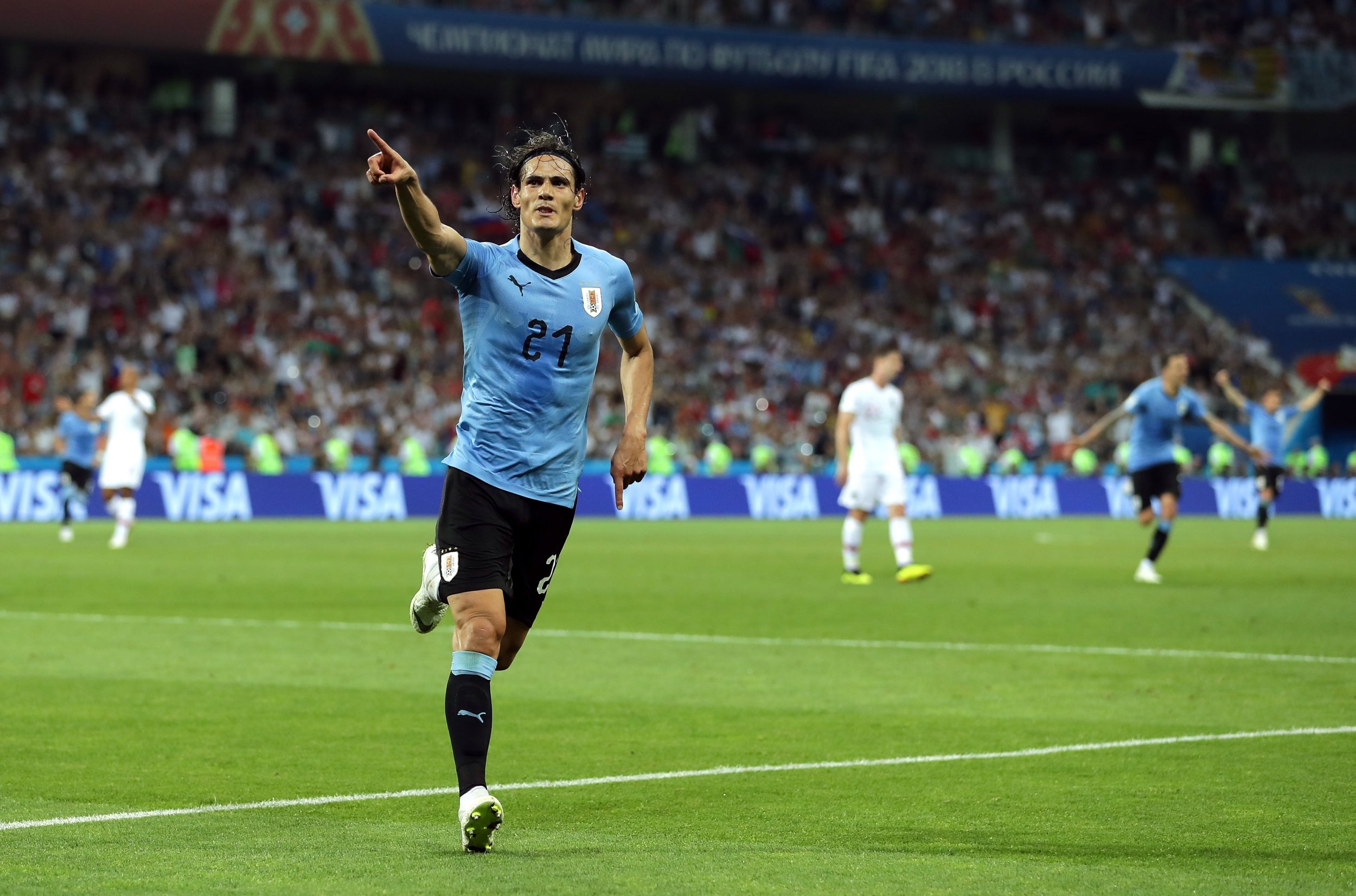 Cavani struck twice for Uruguay, before later being substituted due to injury