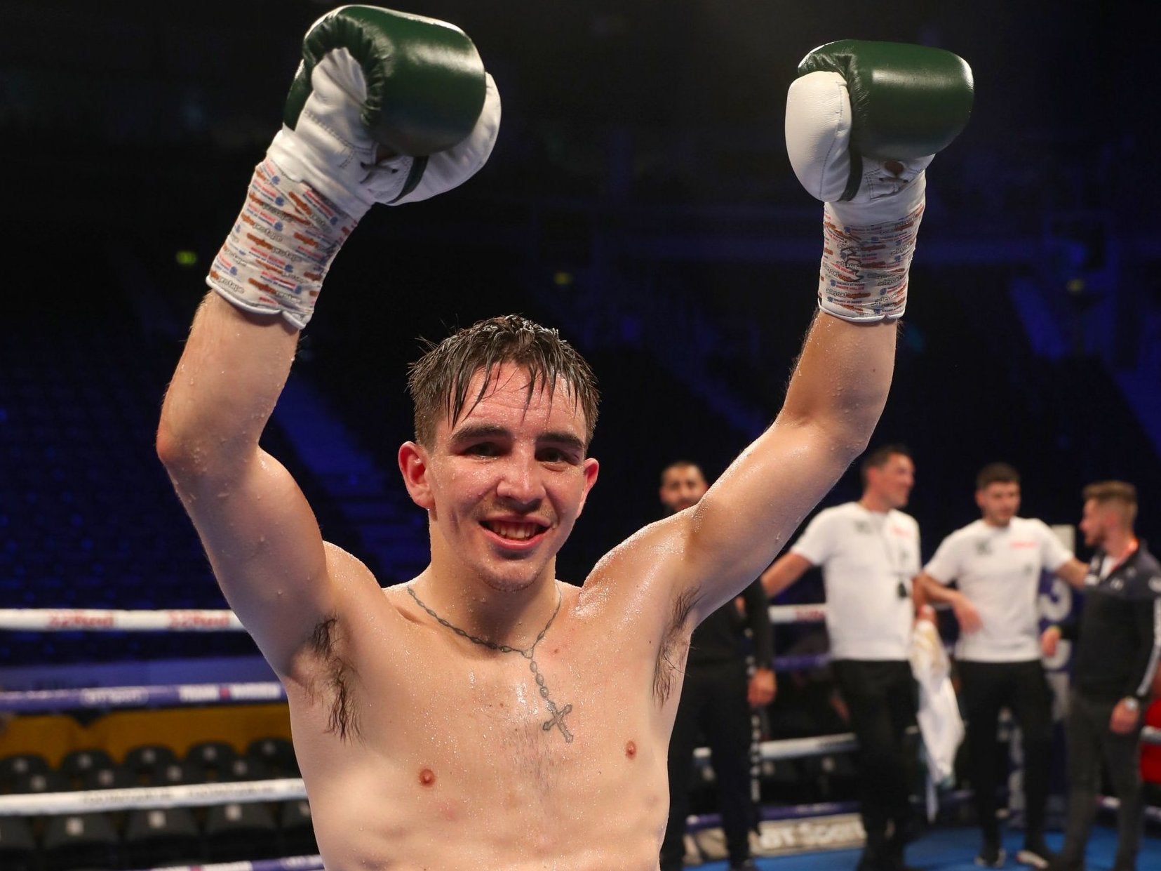 Michael Conlan celebrates his victory over Adielson Dos Santos in Belfast