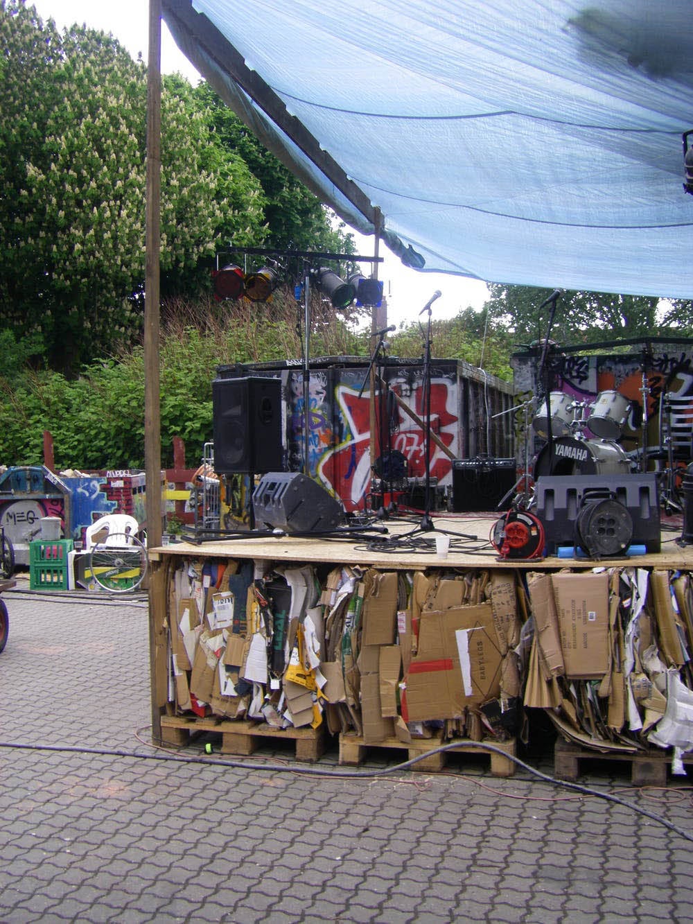 Make do and mend: this stage was made from compressed cardboard for an event in 2010