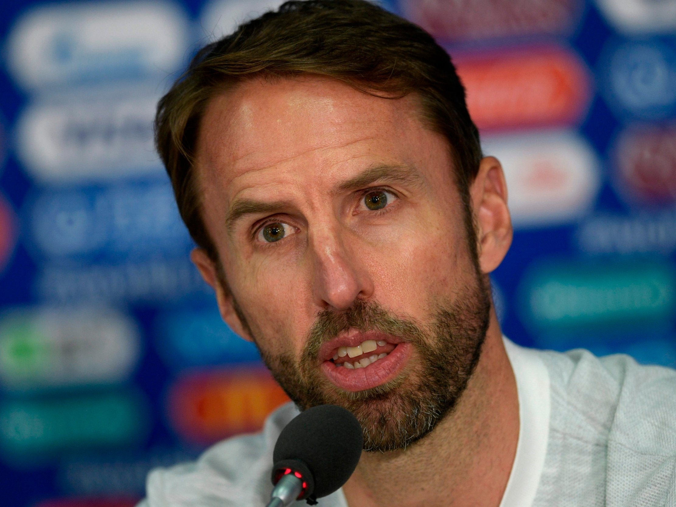 England's coach Gareth Southgate speaks during a press conference at the Spartak Stadium