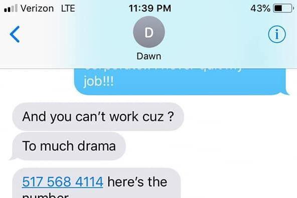 The mum's boss was fired over the text messages (Facebook)