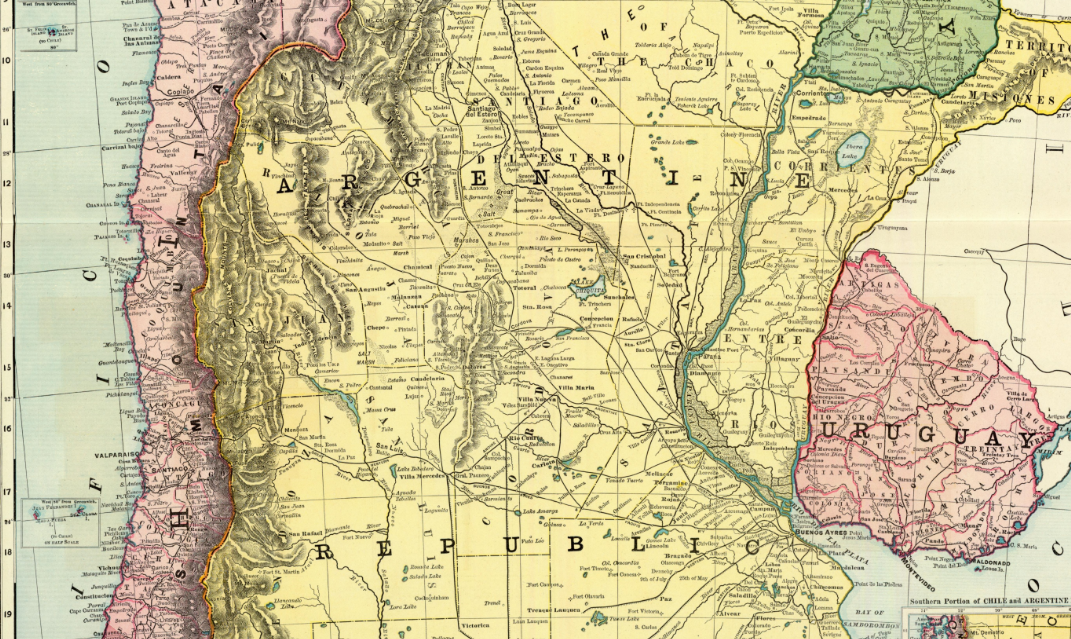 Map of Argentine Republic, Chile, Paraguay and Uruguay, 1892