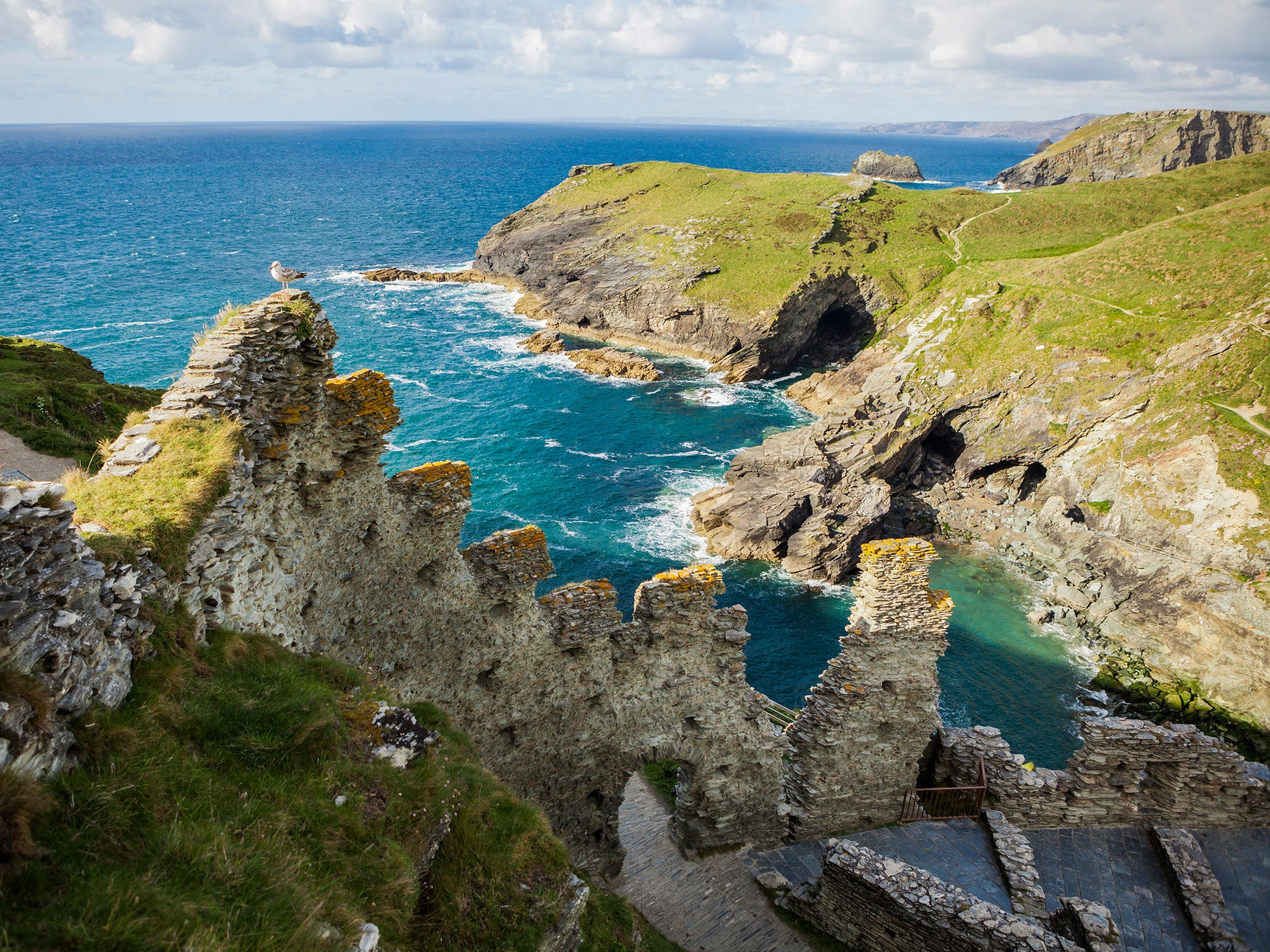 Tintagel Castle on Cornwall's rugged north coast is known for its links to the legend of King Arthur