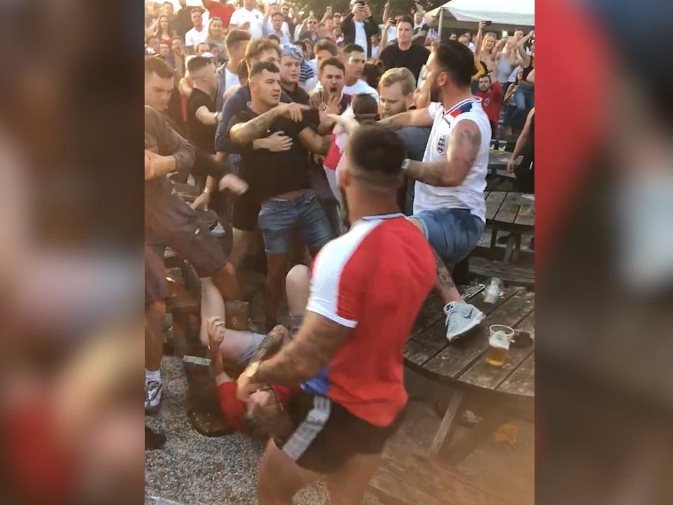 England fans clash in a Kent beer garden