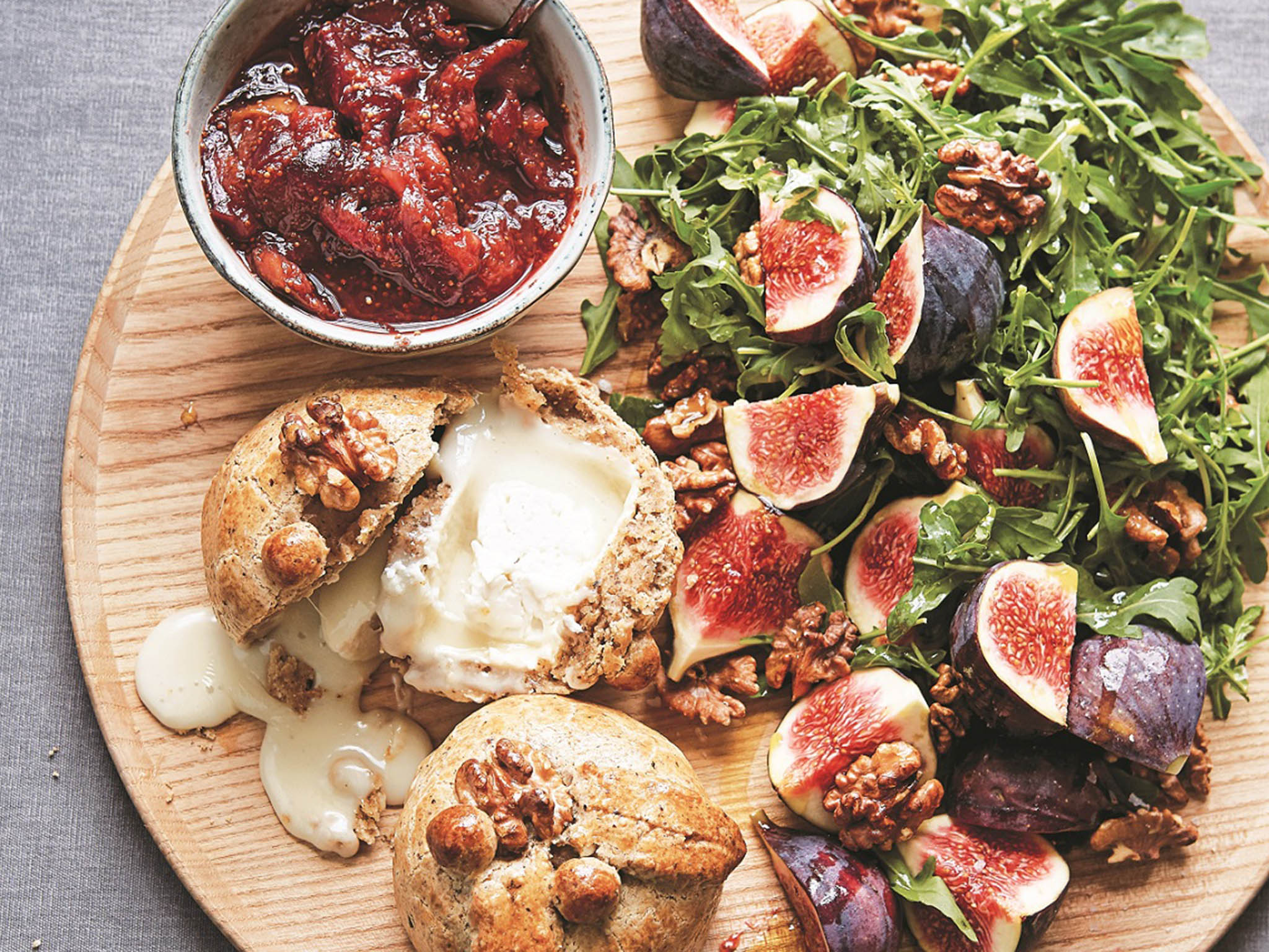 &#13;
Baked goat’s cheese wrapped in walnut pastry with fig relish from the new book &#13;