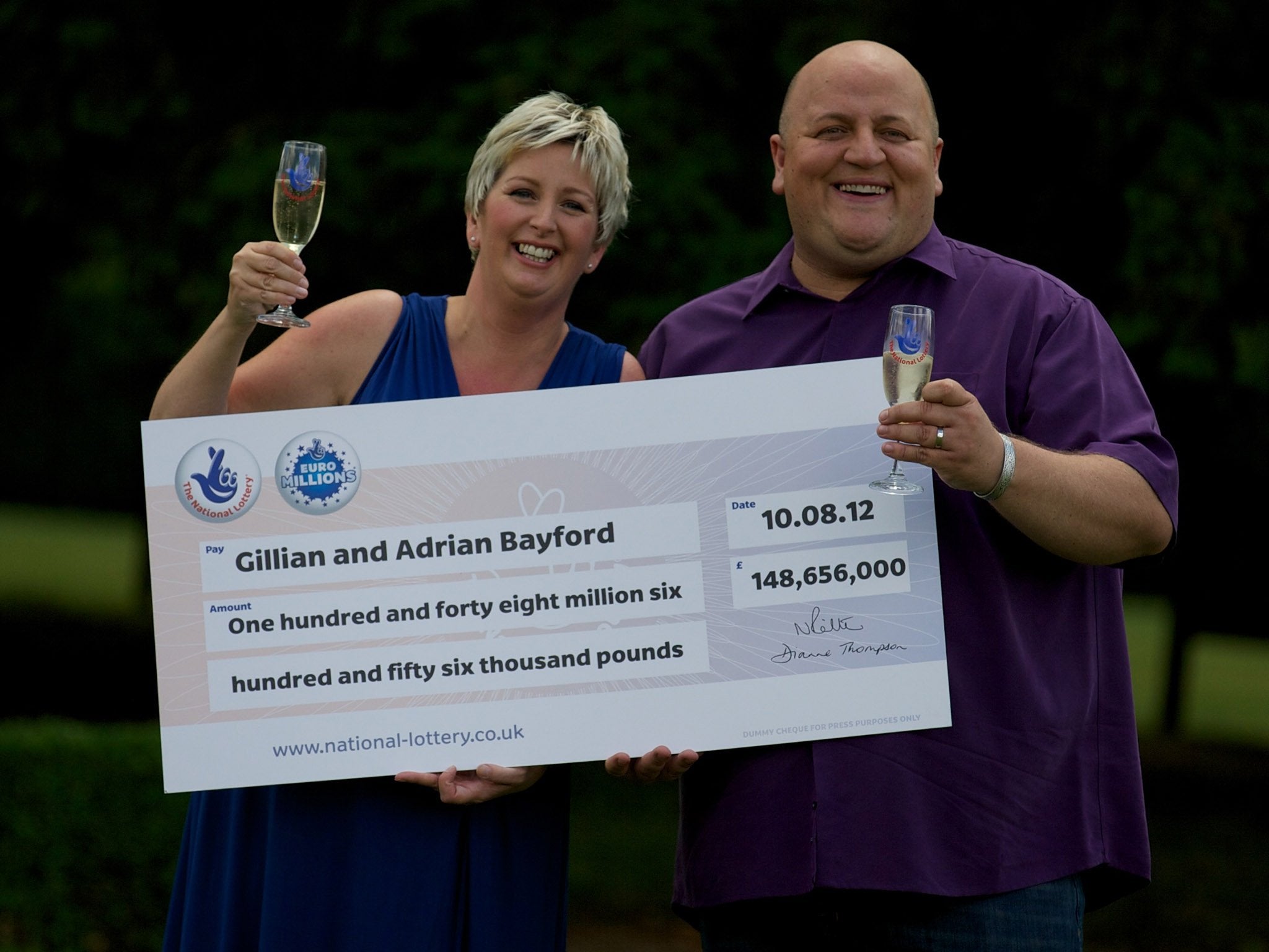 Adrian and Gillian Bayford of Essex won a record €190m on EuroMillions in 2012: they said they intended to keep working in their music shop (AFP/Getty )