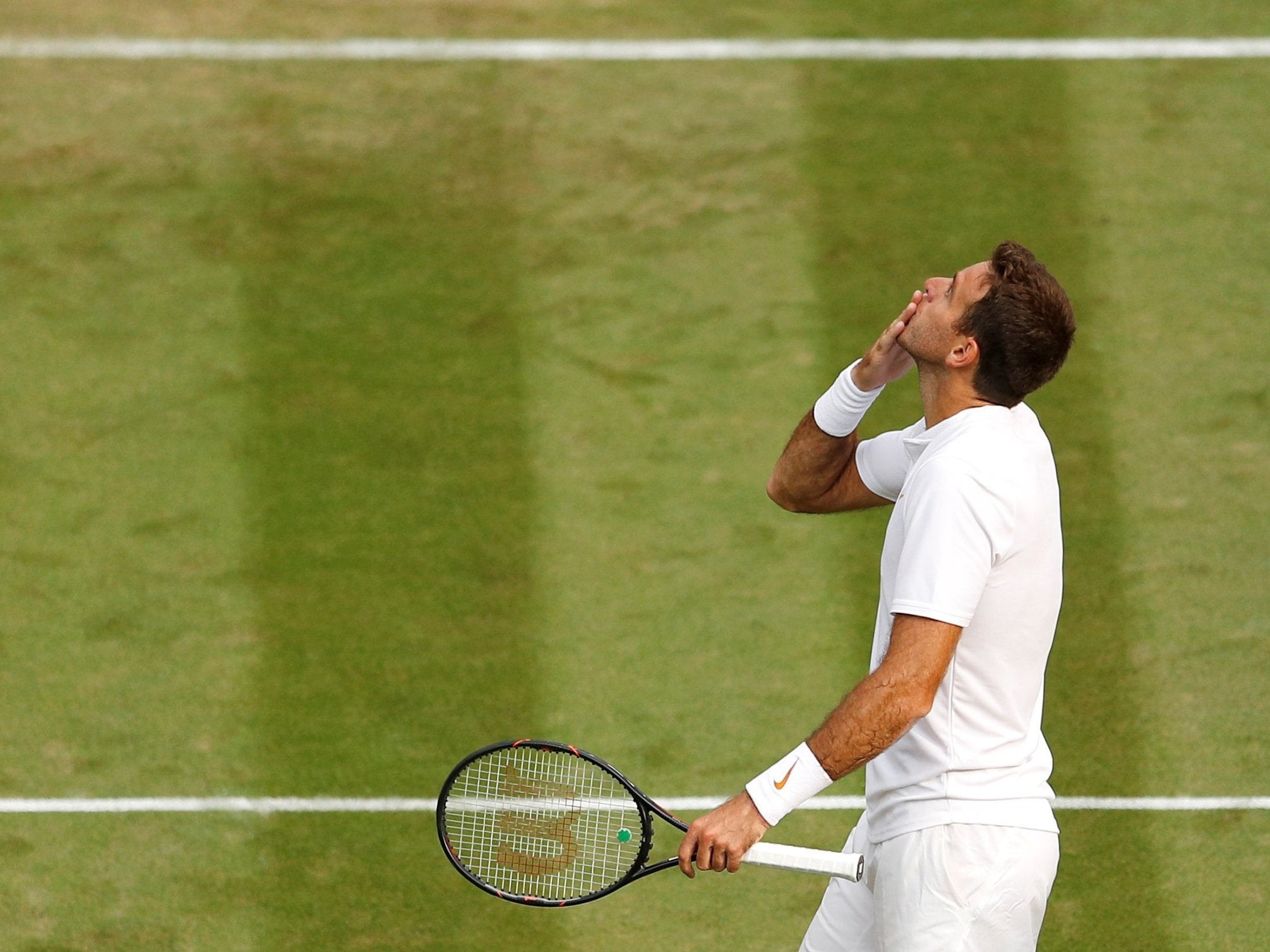 Del Potro celebrates winning his second round match against Spain's Feliciano Lopez