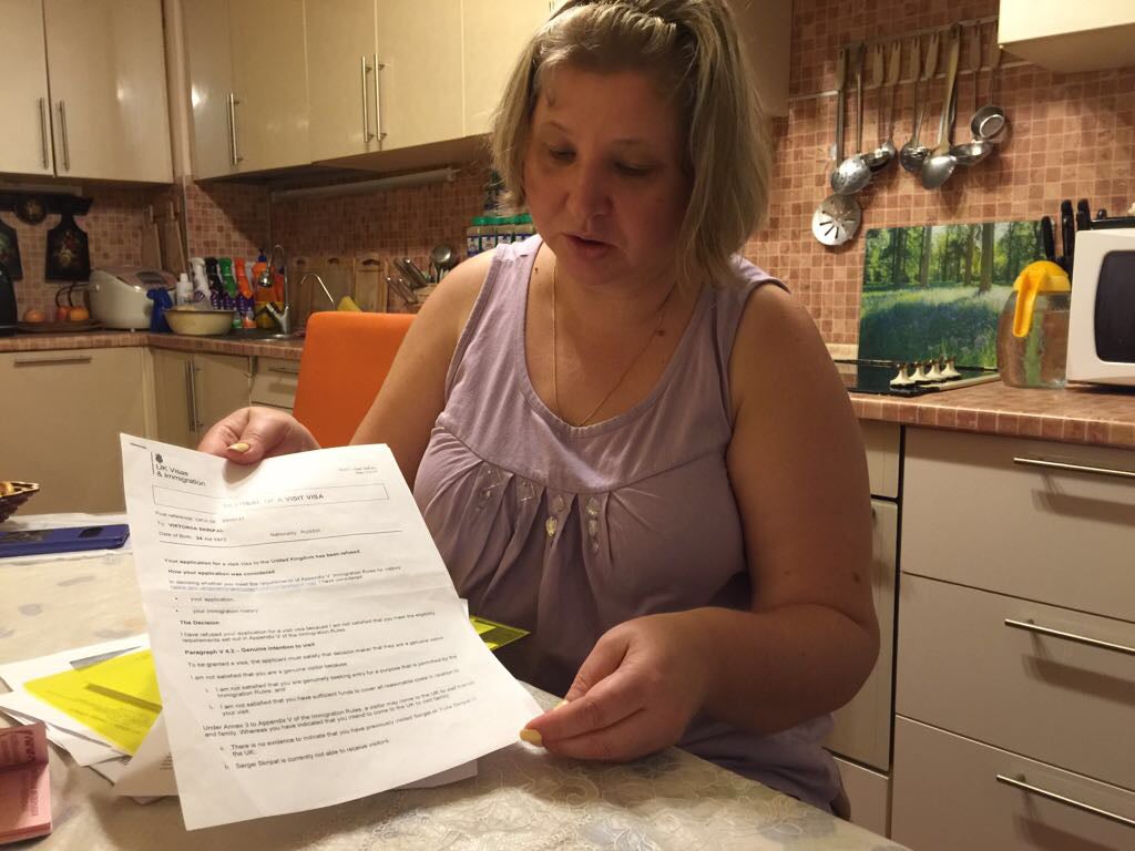 Viktoria Skripal, at her apartment in Yaroslavl, showing one of her UK visa rejection letters