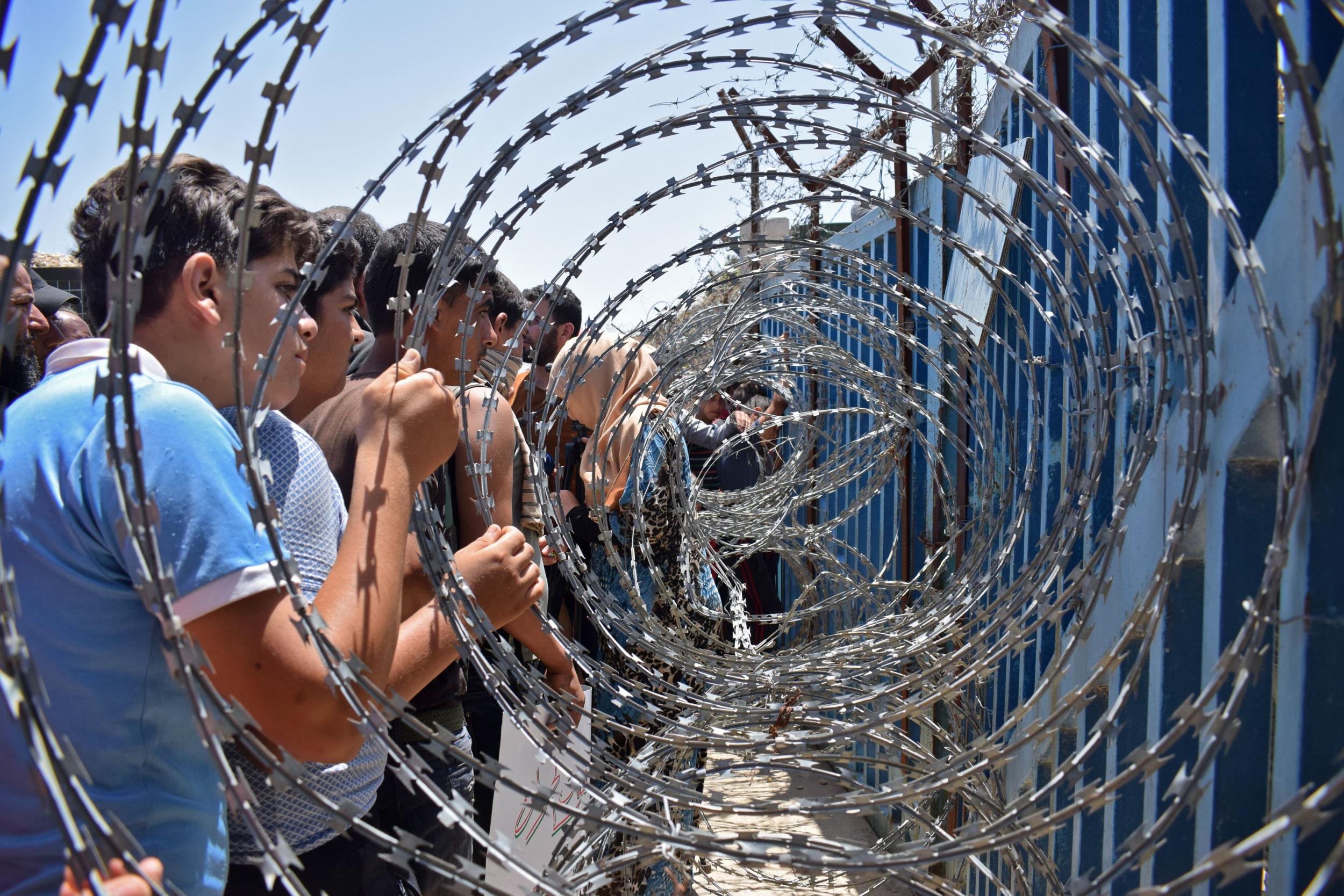 Displaced youngsters from Daraa province on the Syria-Israel border near the village of Rafid