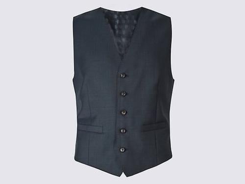 M&amp;S Collection Luxury, Navy Tailored Fit Wool Waistcoat, £65, Marks &amp; Spencer