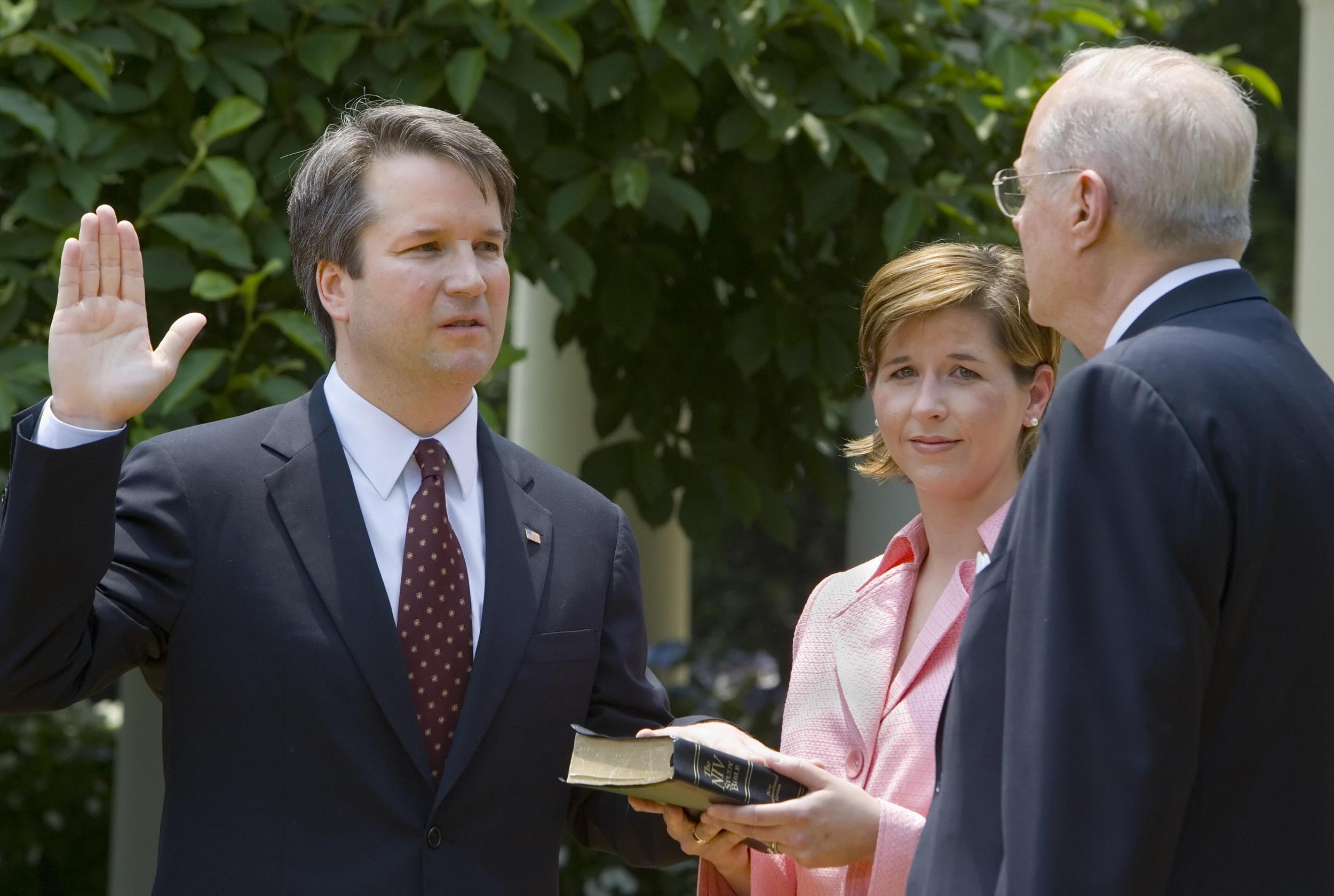 Brett Kavanaugh is sworn in as a US Court of Appeals Judge for the District of Columbia by US Supreme Court Justice Anthony Kennedy