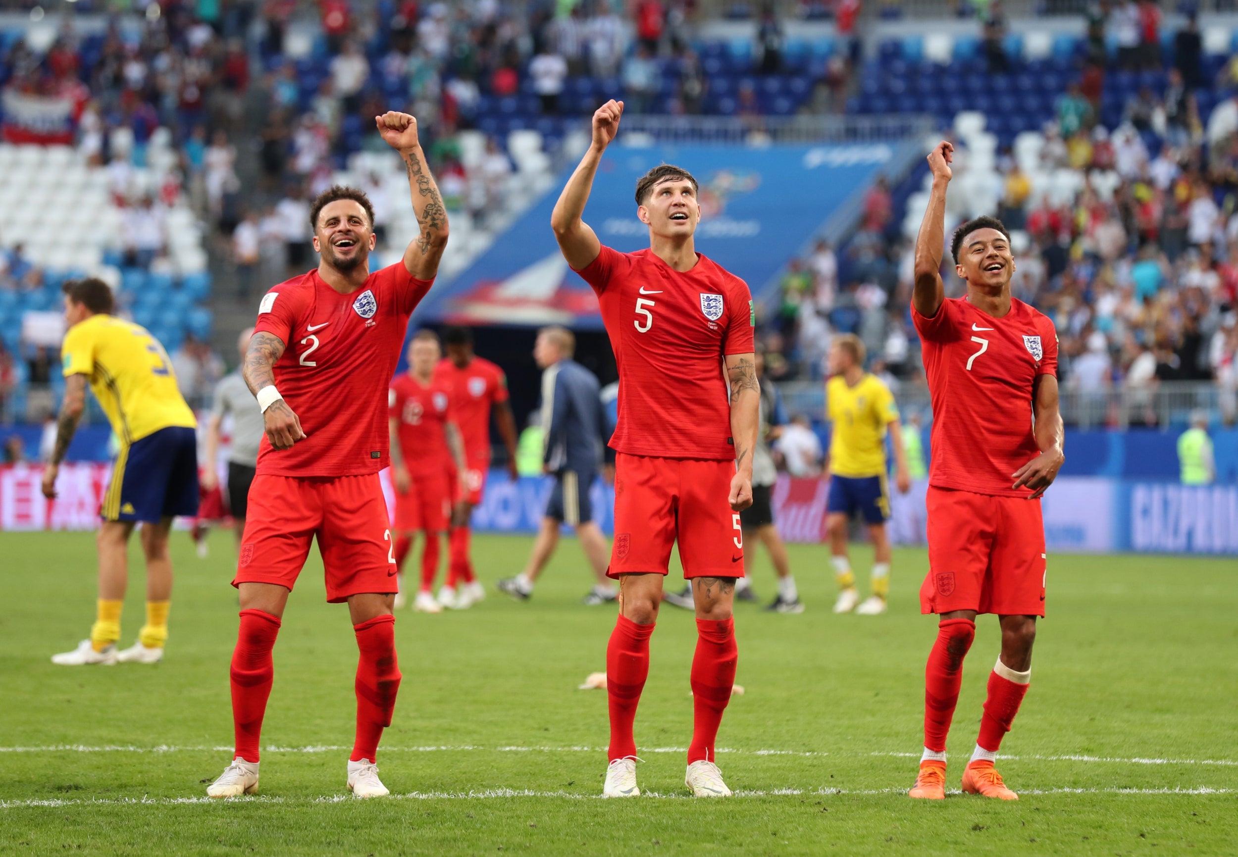 England players celebrate an almost effortless victory over Sweden