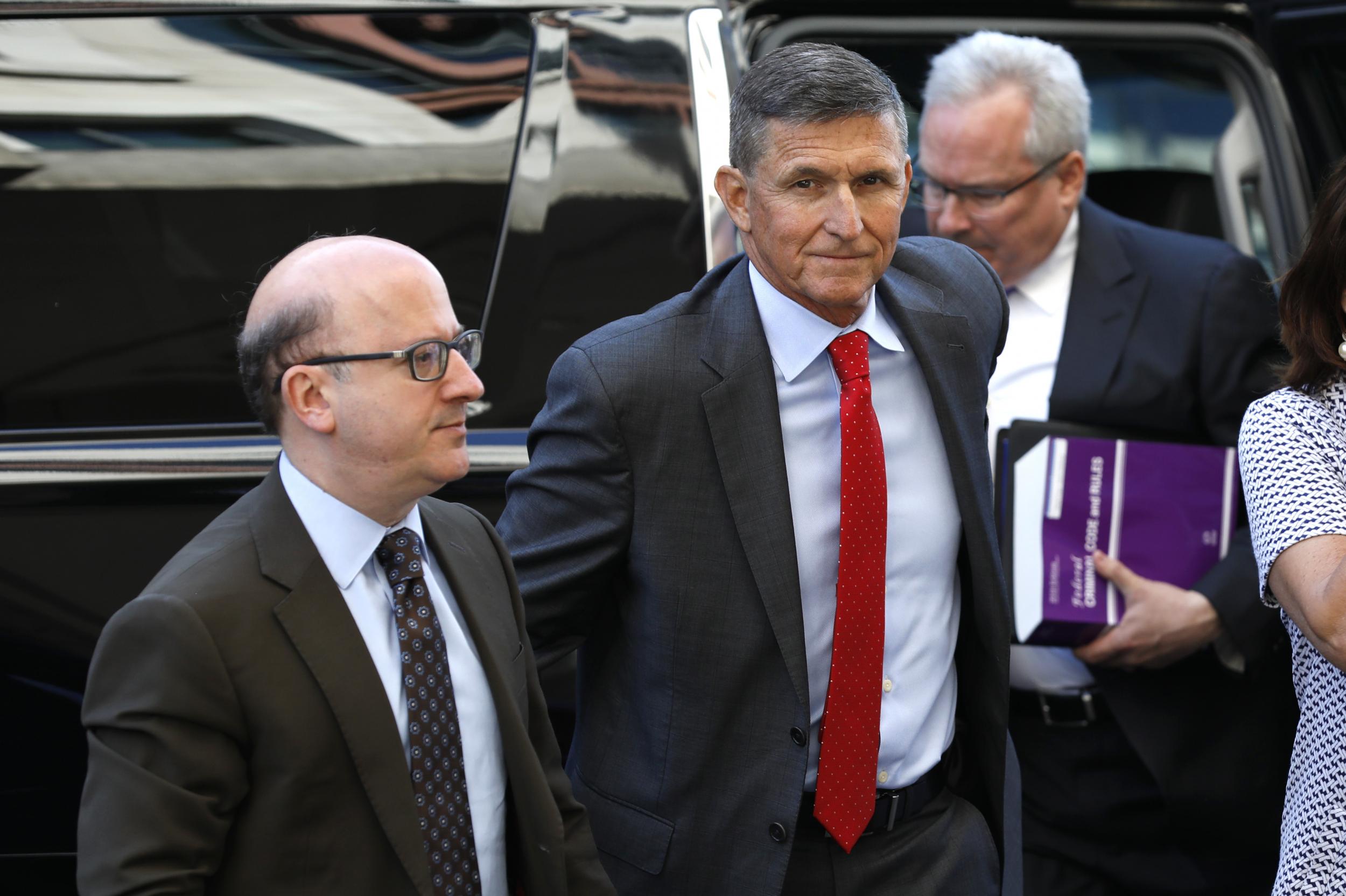 Michael Flynn, former US national security advisor, arrives for a status hearing at federal court in Washington, DC