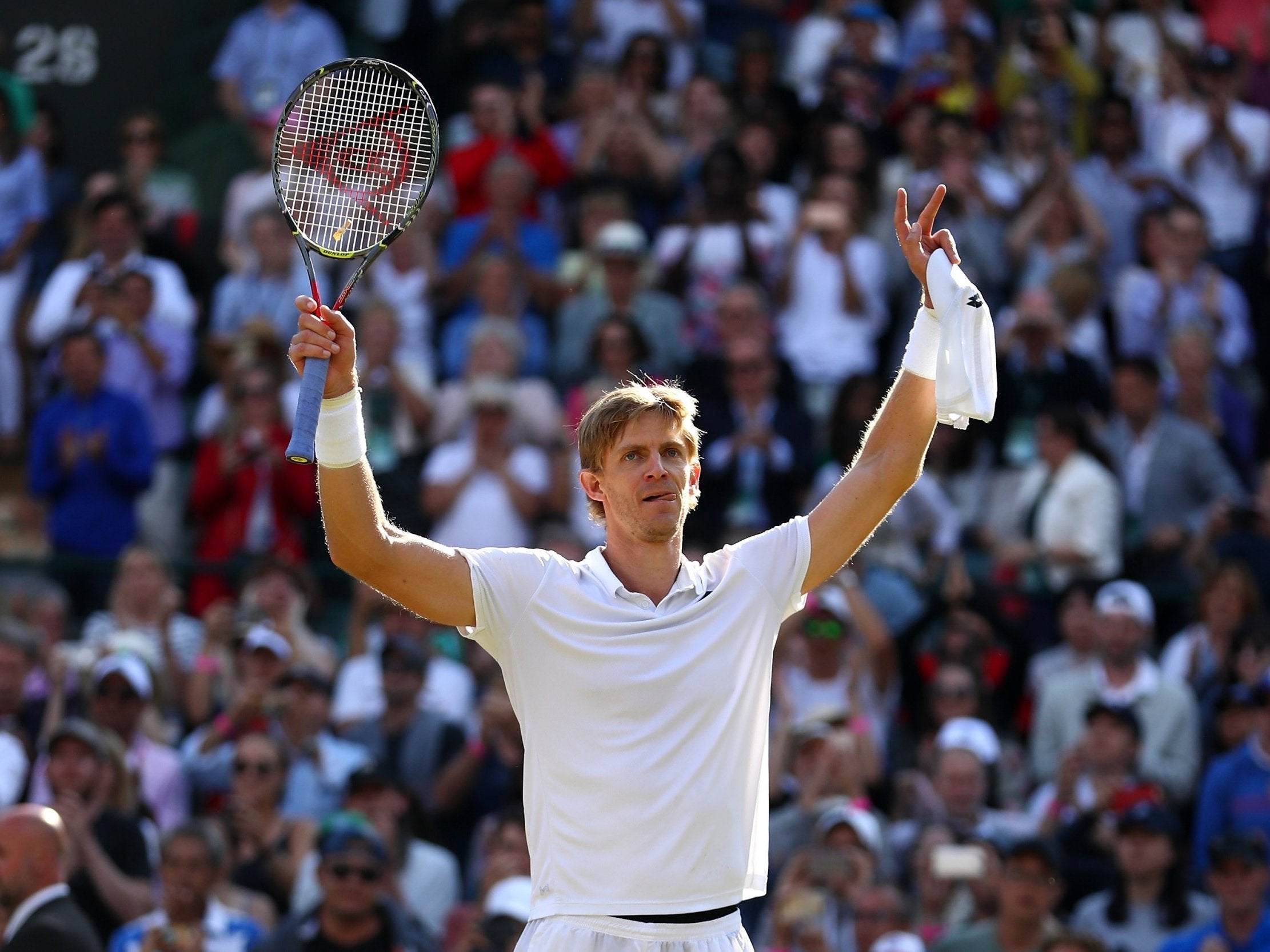 Anderson celebrates his victory over Federer in the Wimbledon quarter-finals