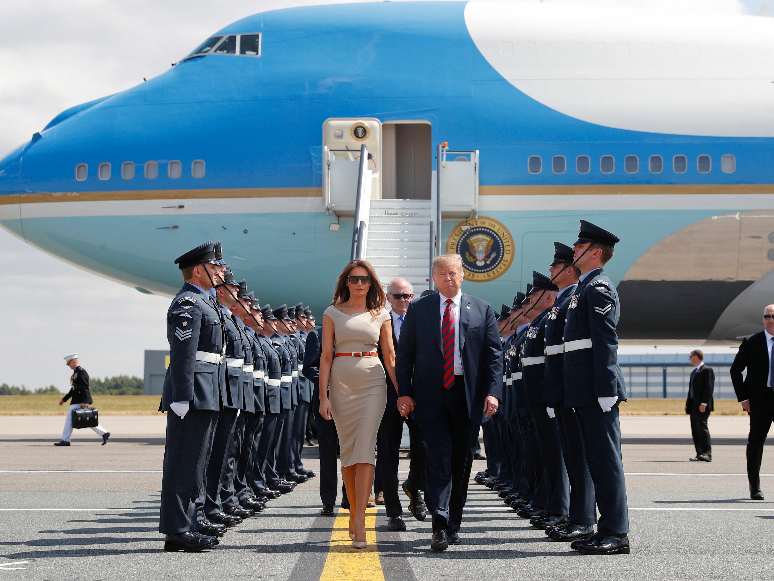 Donald and Melania Trump arrived in the UK on Thursday afternoon following a tense Nato summit in Brussels