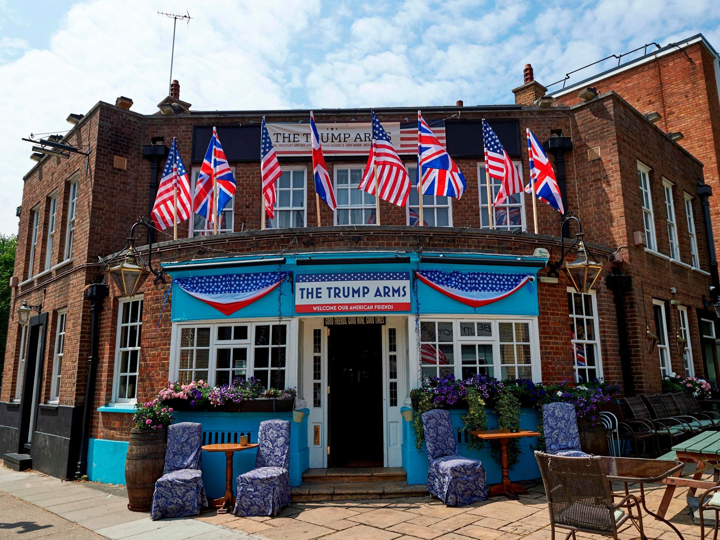 The Jamerson pub in Hammersmith has rebranded itself as The Trump Arms in honour of the president’s visit (Getty)