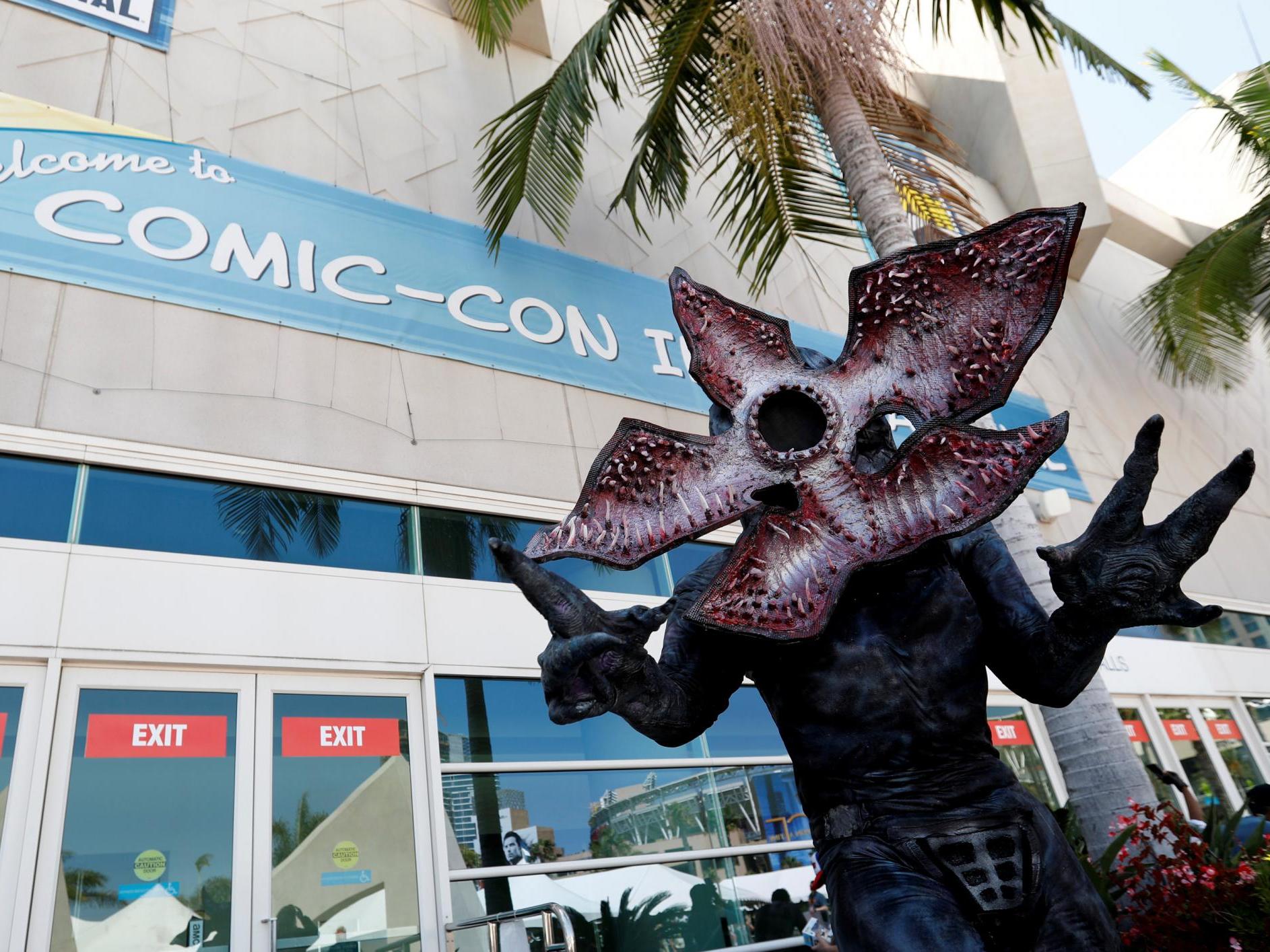 David Schoelen poses as the Demogorgon from 'Stranger Things' during the 2017 Comic-Con International Convention in San Diego, California