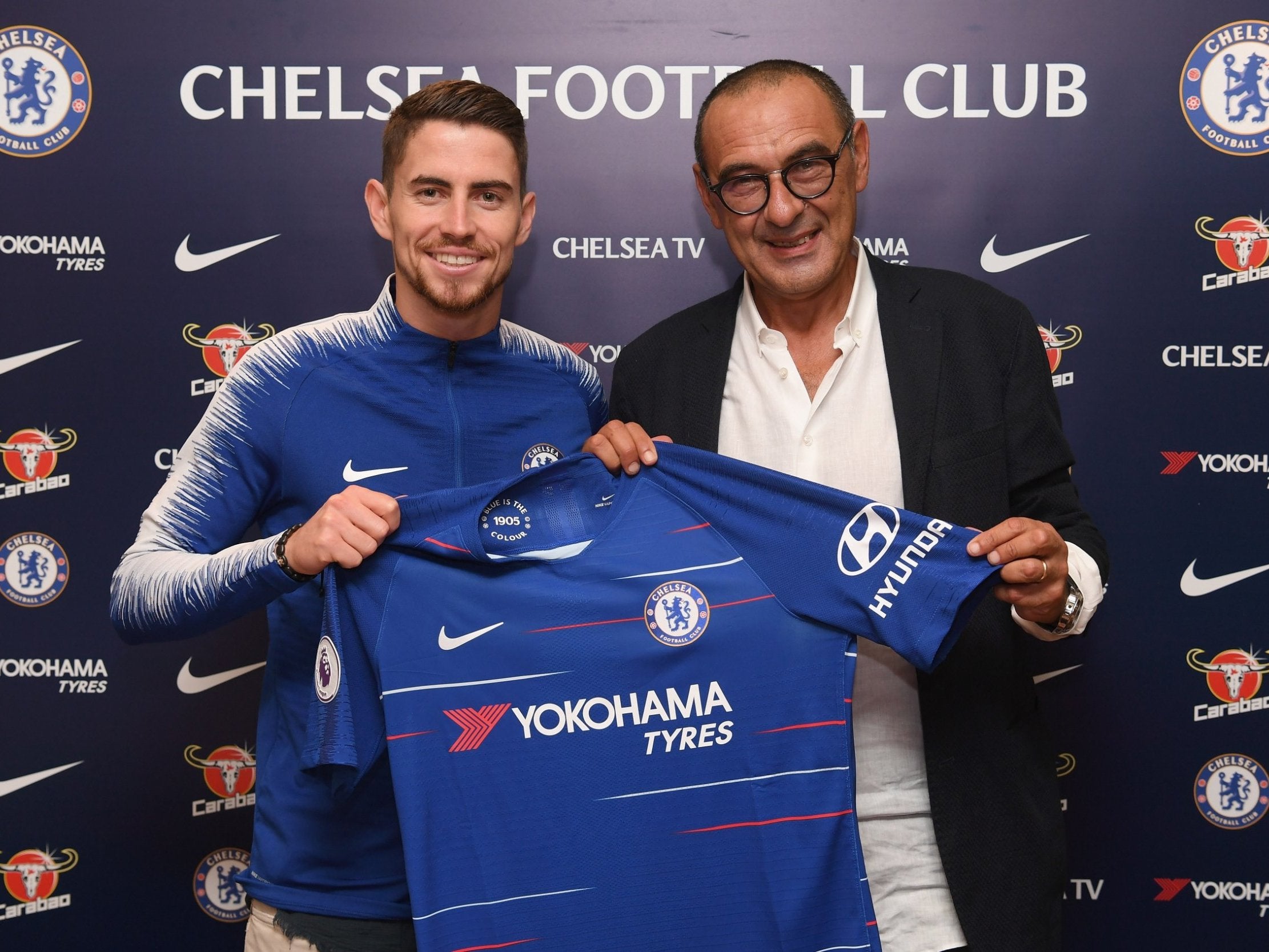 Jorginho is unveiled as a Chelsea player by new manager Maurizio Sarri