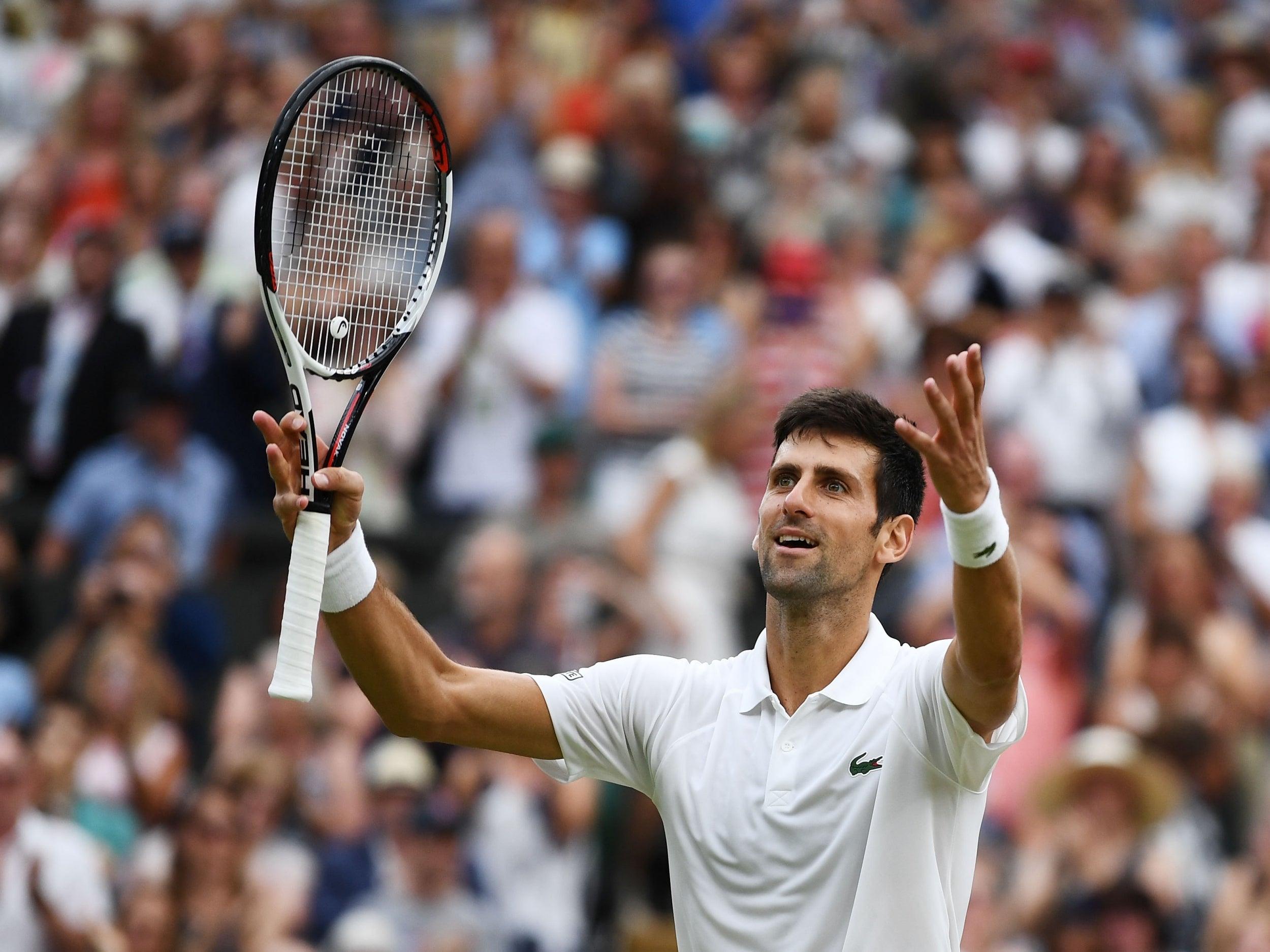 Djokovic celebrates his victory over Nadal at Wimbledon (Getty)