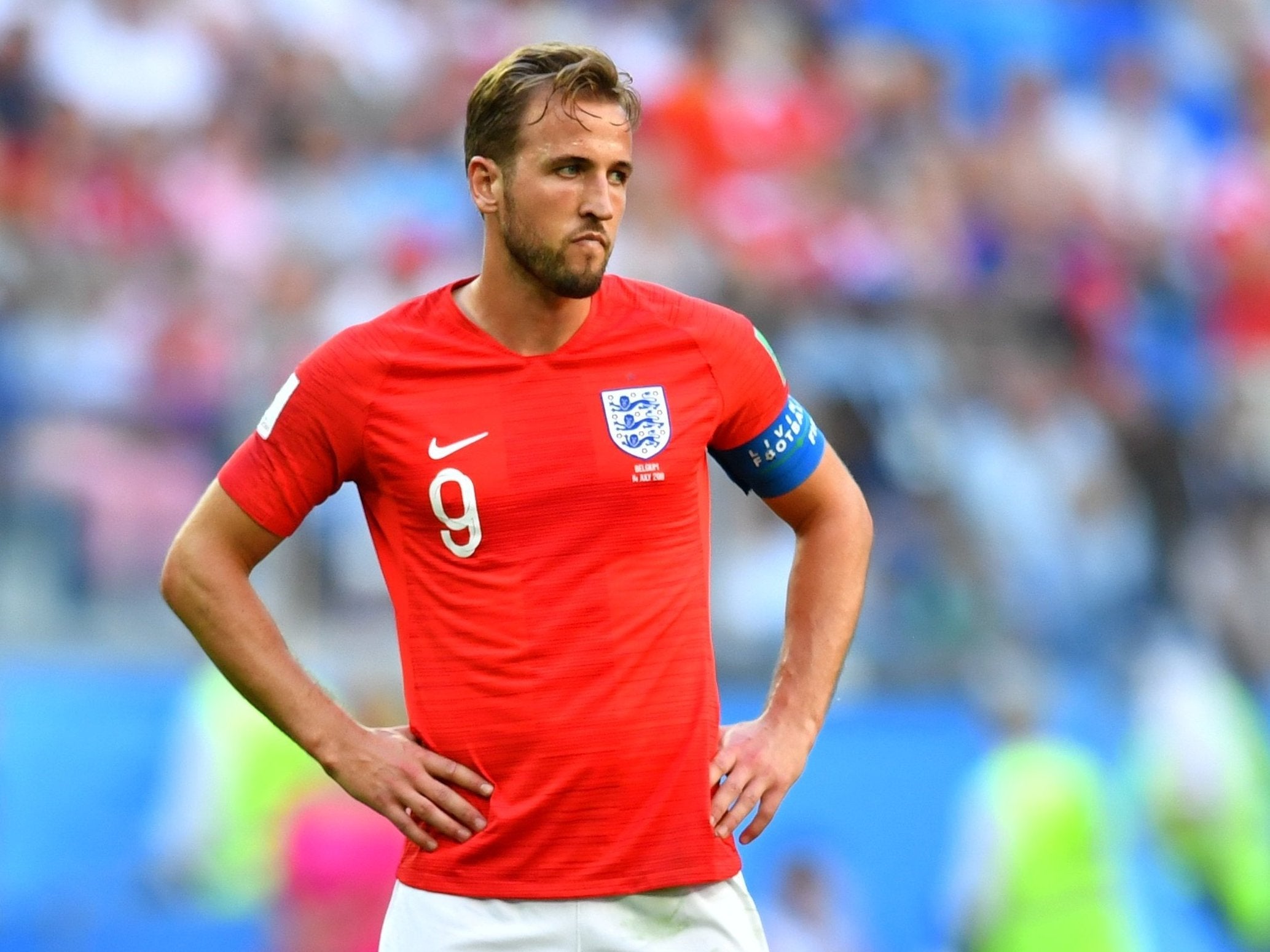 Harry Kane appears dejected after England's 2-0 defeat by Belgium to finish the World Cup in fourth