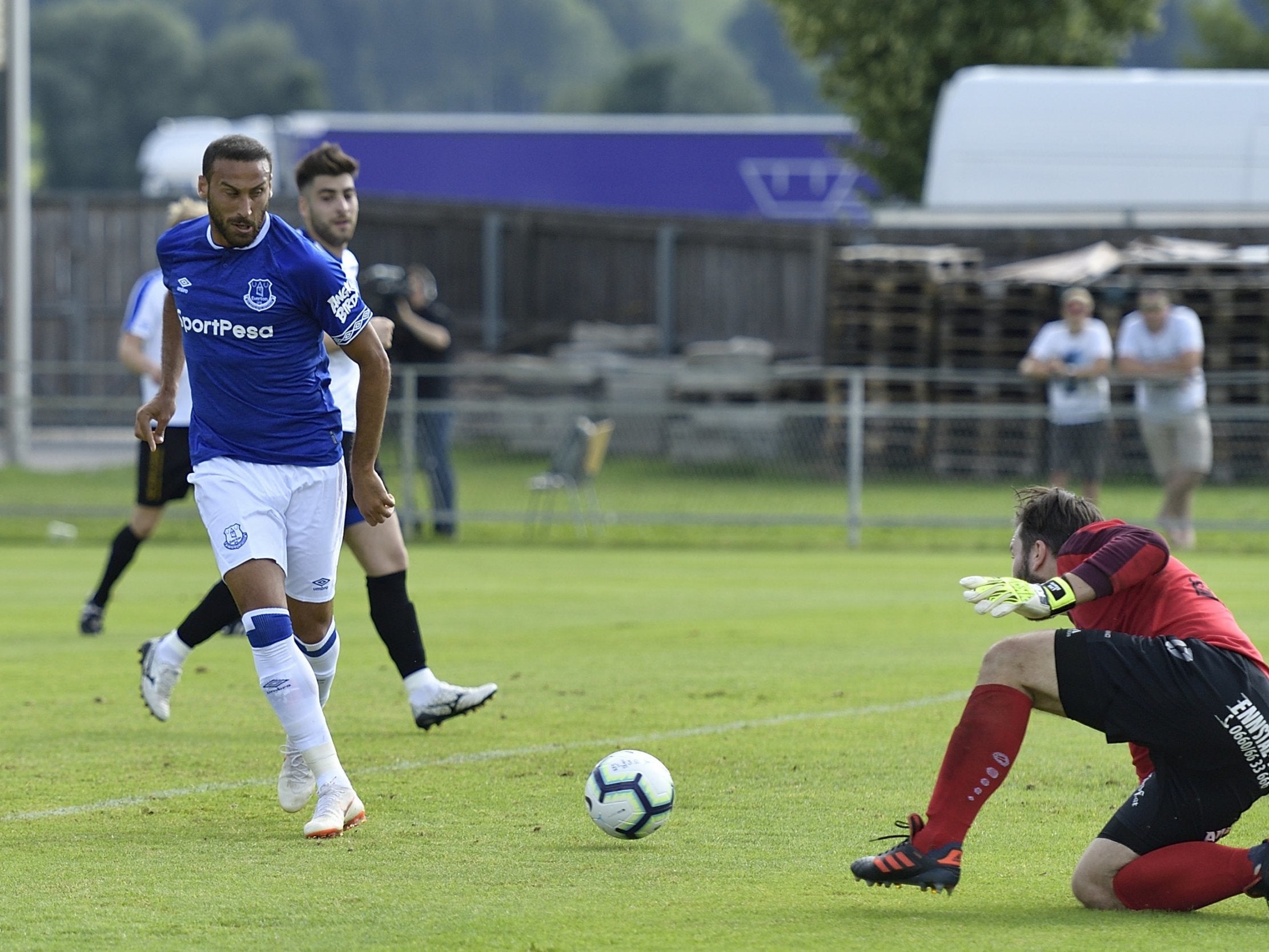 Cenk Tosun scores one of Everton's 22 goals against ATV Irdning