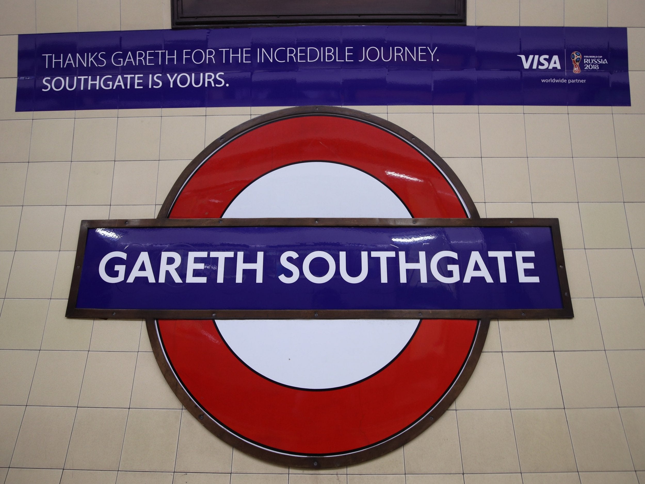 TfL changed the signage at Southgate station to honour the England manager's remarkable World Cup campaign