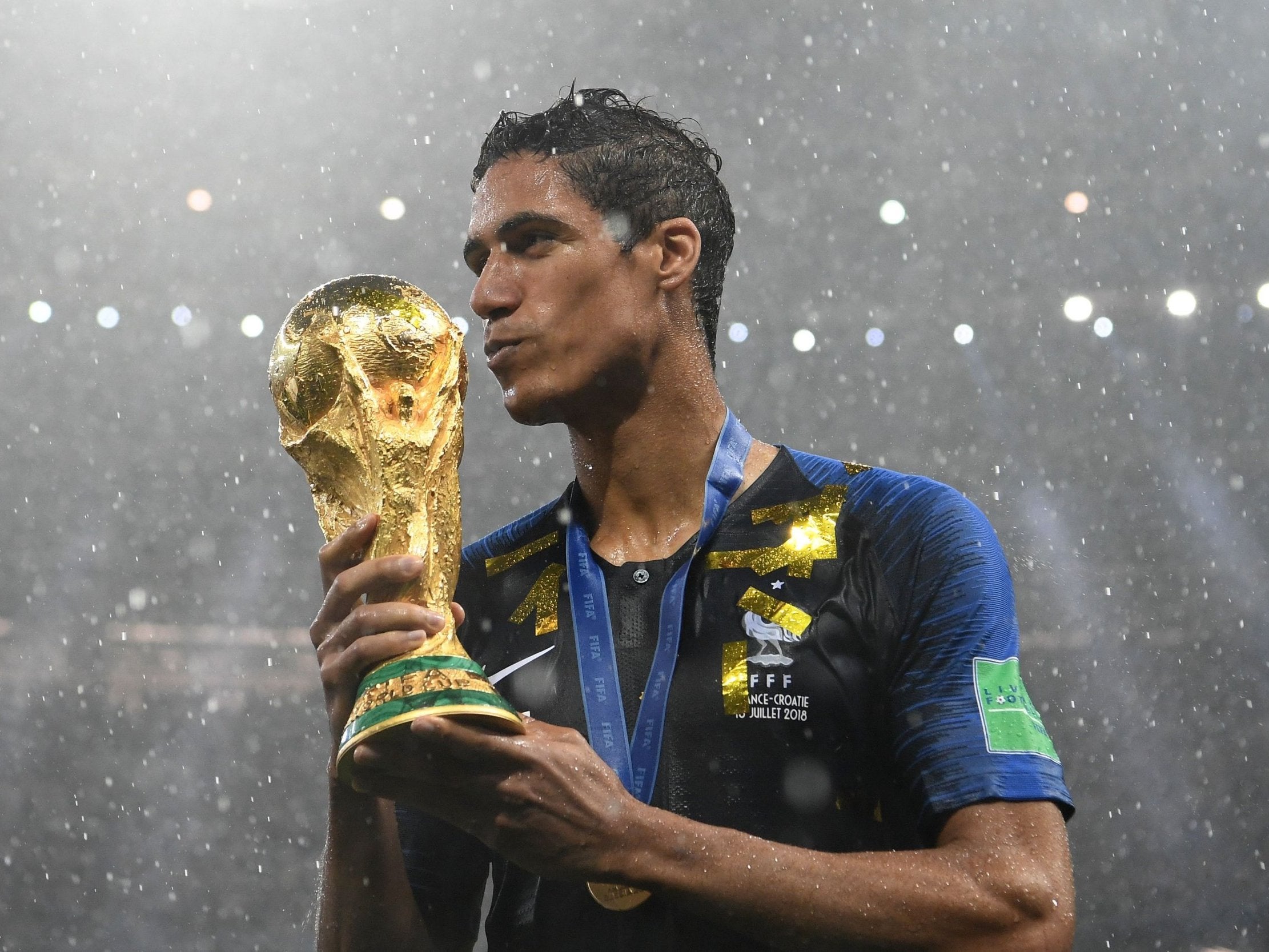 Varane cradled the World Cup trophy as France left the Luzhniki Stadium as world champions