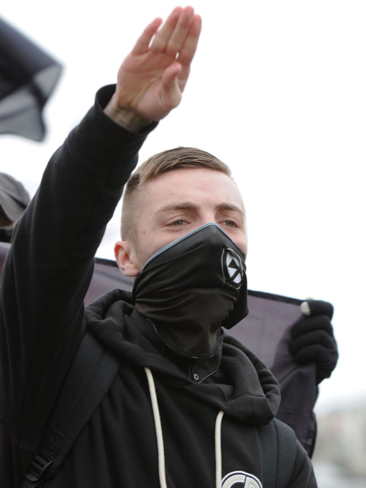 Garron Helm at a National Action demonstration before the organisation was banned as a terrorist group