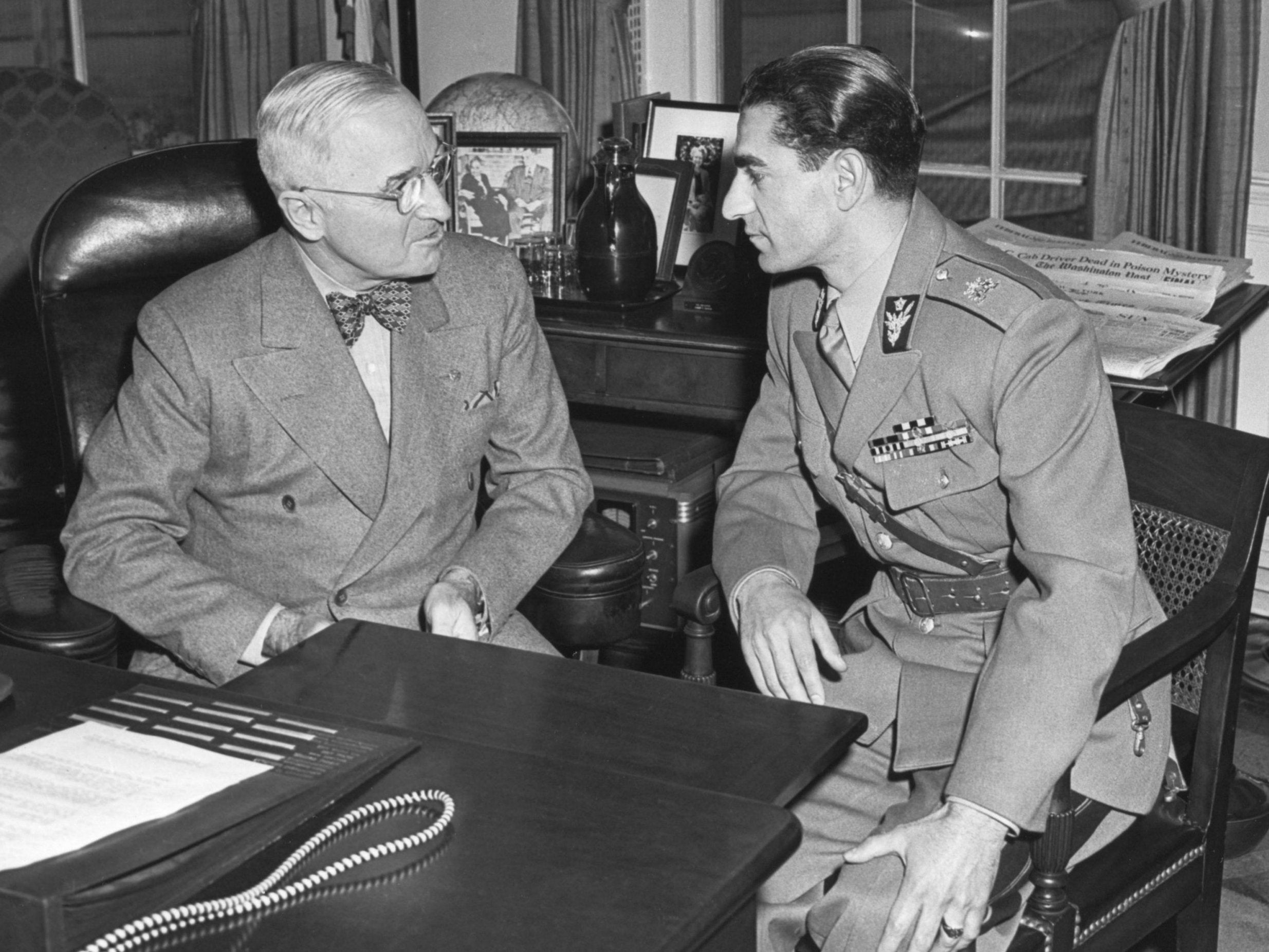 Truman with the Shah of Iran in the Oval Office in 1949