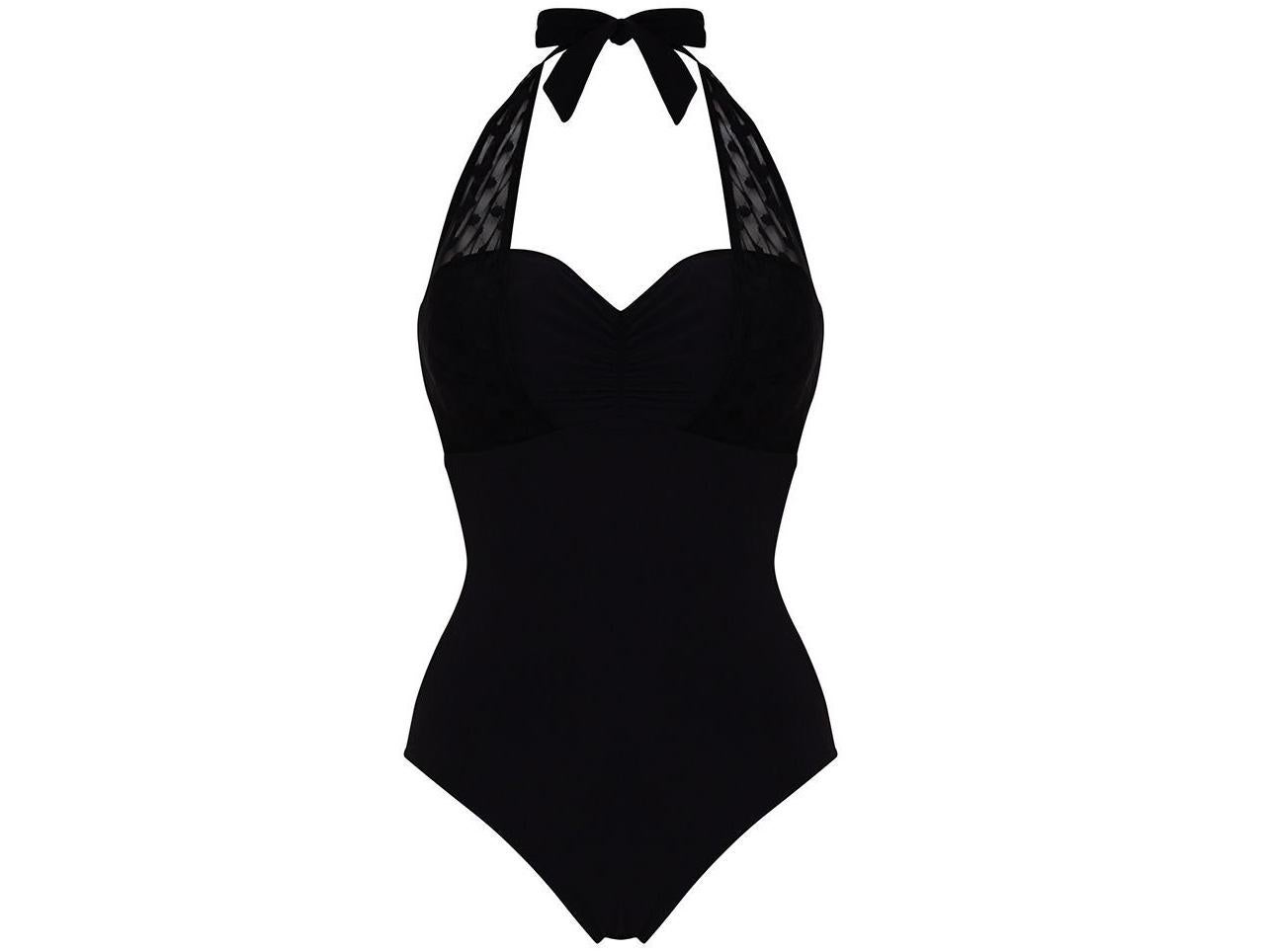 Icon Spot Mesh Underwired Shaping Halter Black Swimsuit, £60, Figleaves