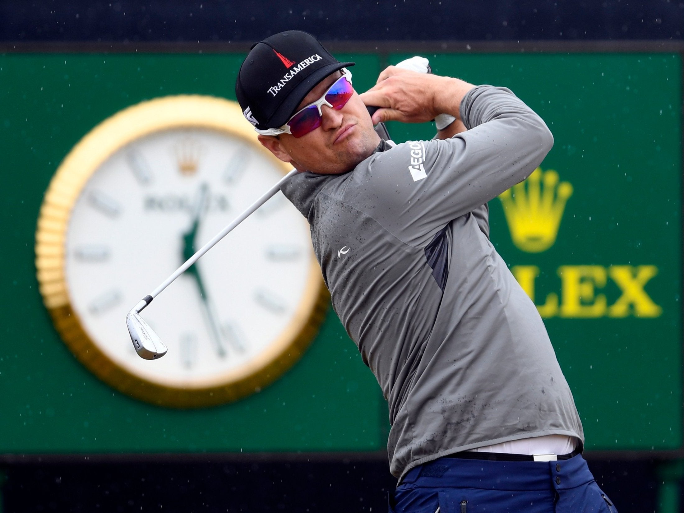 Zach Johnson of the US tees off during the second round