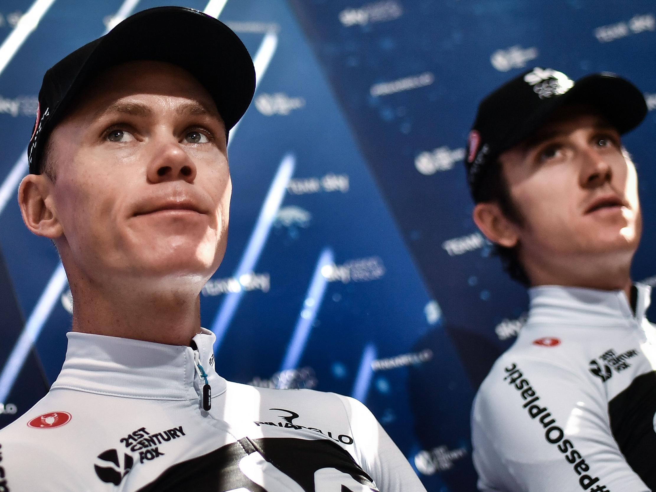 Chris Froome and Geraint Thomas face the media in Carcassonne