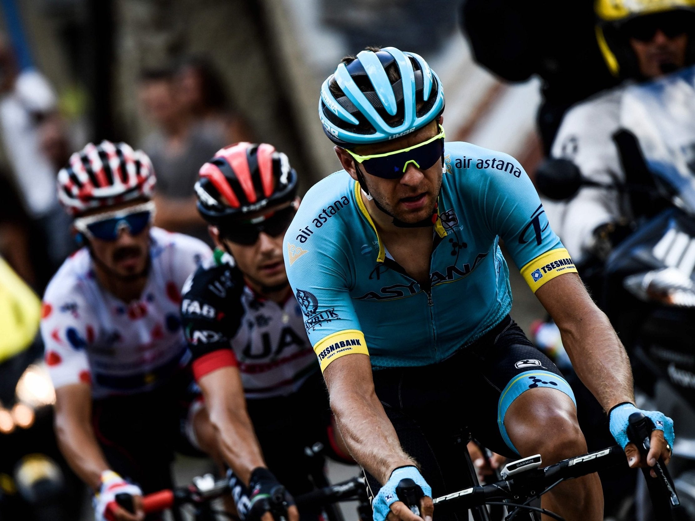 Tanel Kangert rides during a breakaway in the first pass of the 17th stage