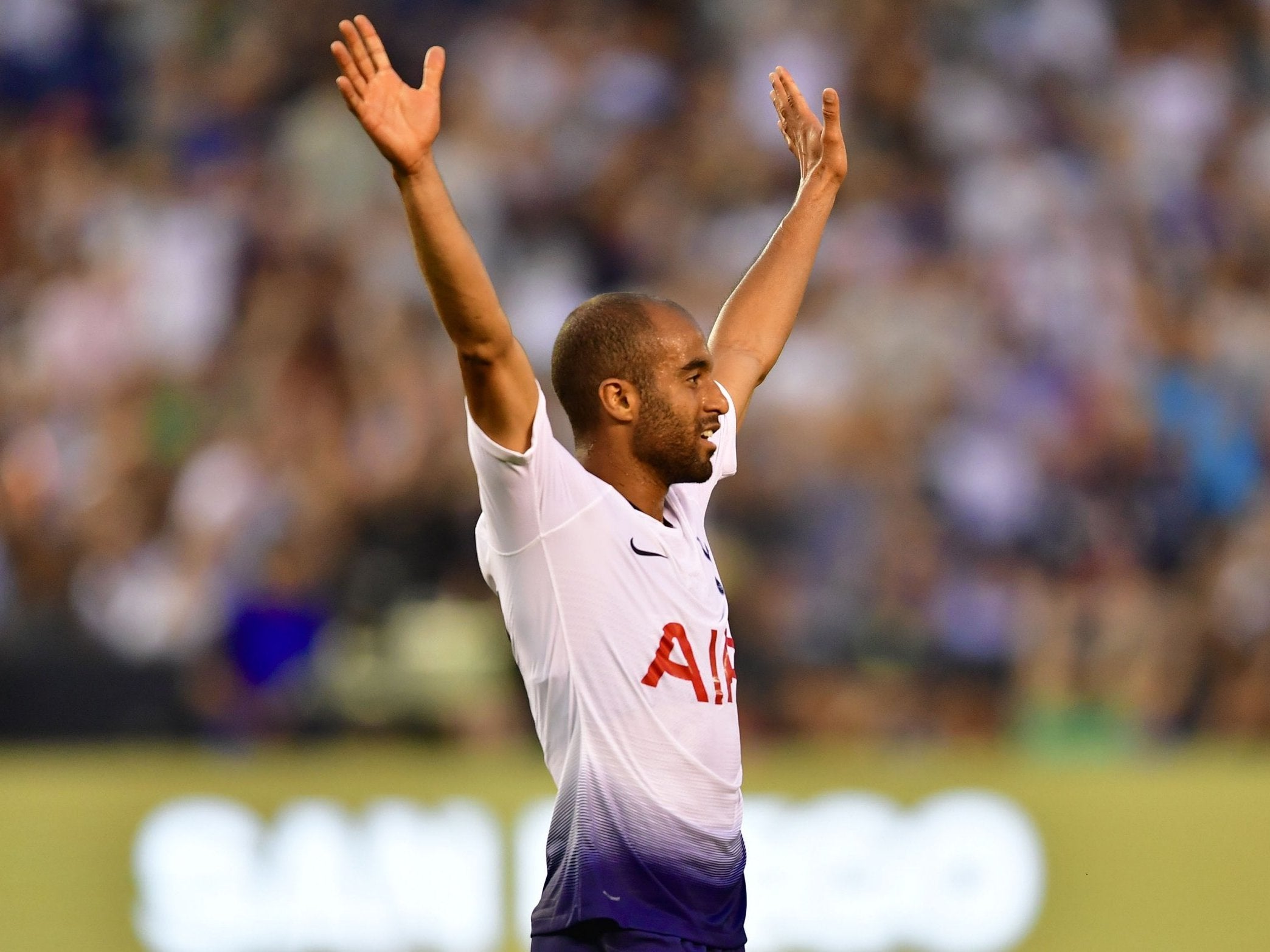 Lucas Moura celebrates after scoring for Tottenham against Roma