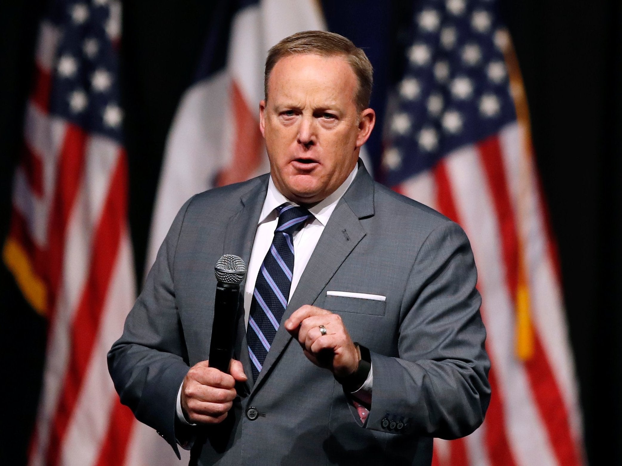 Sean Spicer, the former White House press secretary, describes Donald Trump as 'a unicorn, riding a unicorn over a rainbow' in his book