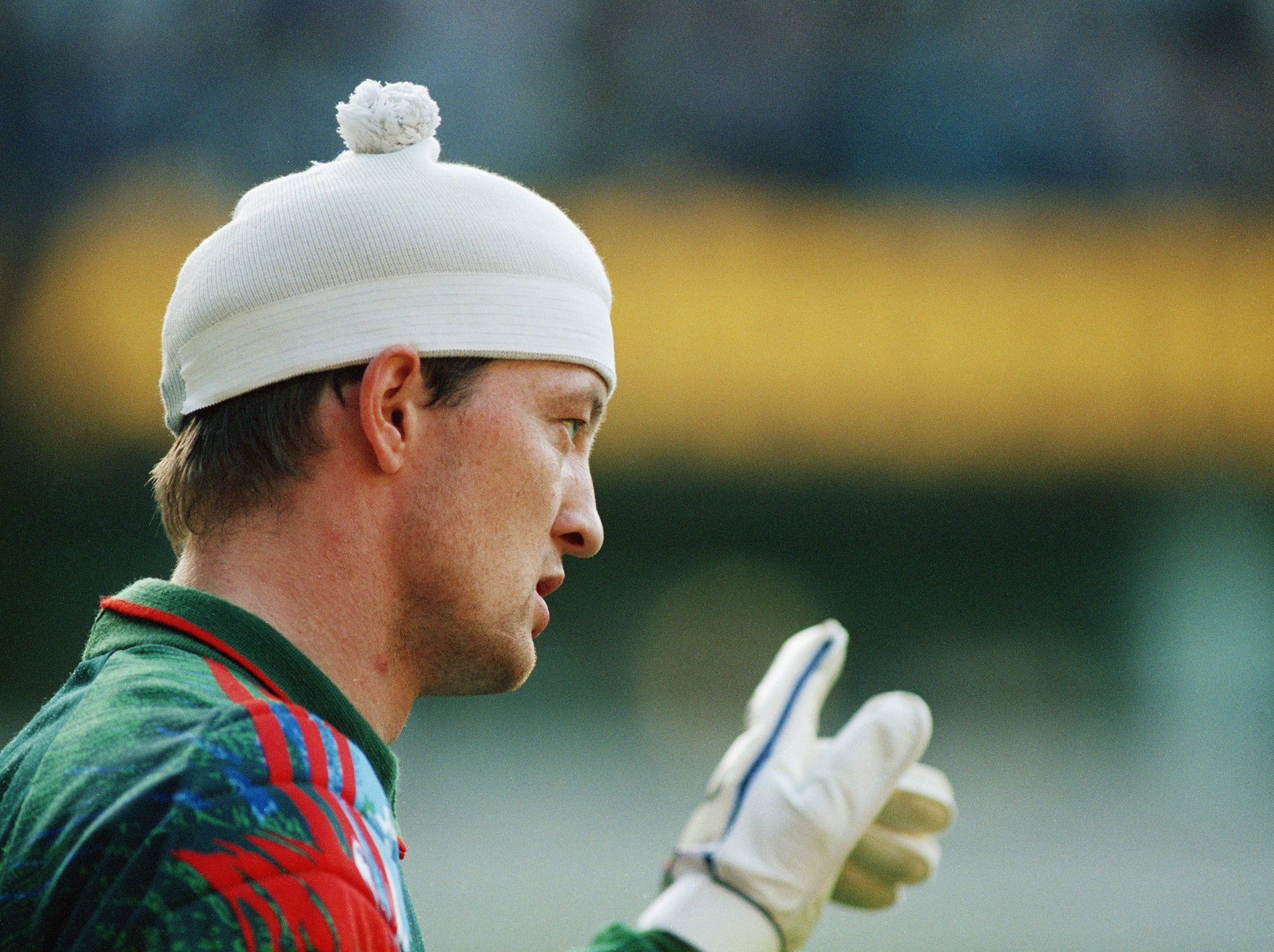 The bobble hat goalkeeper in all his glory