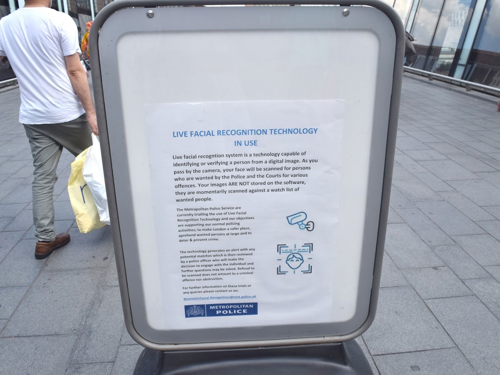 A public information poster displayed during a trial of automatic facial recognition in Stratford, east London