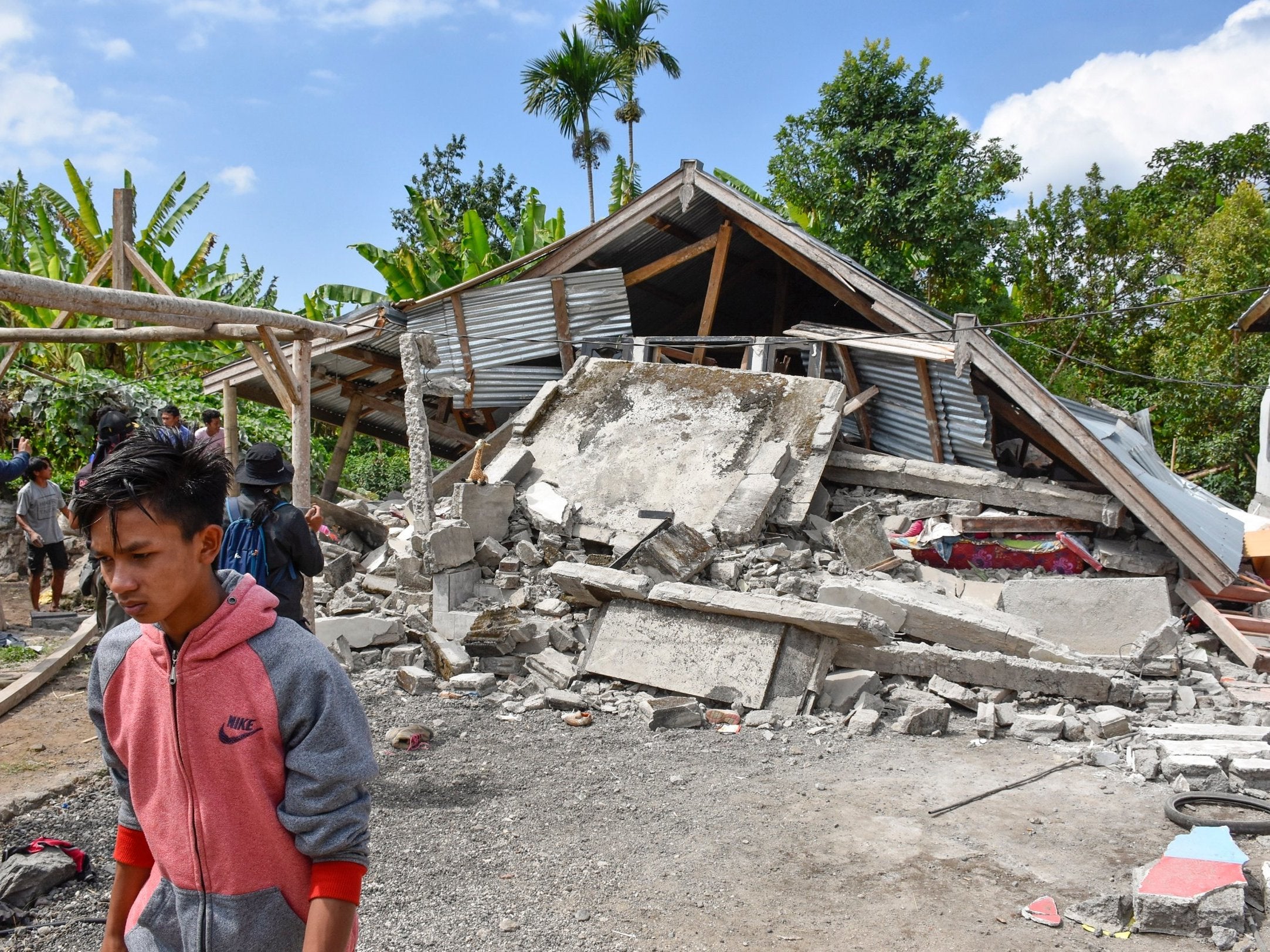 Houses collapsed after a 6.4 magnitude earthquake struck the island of Lombok