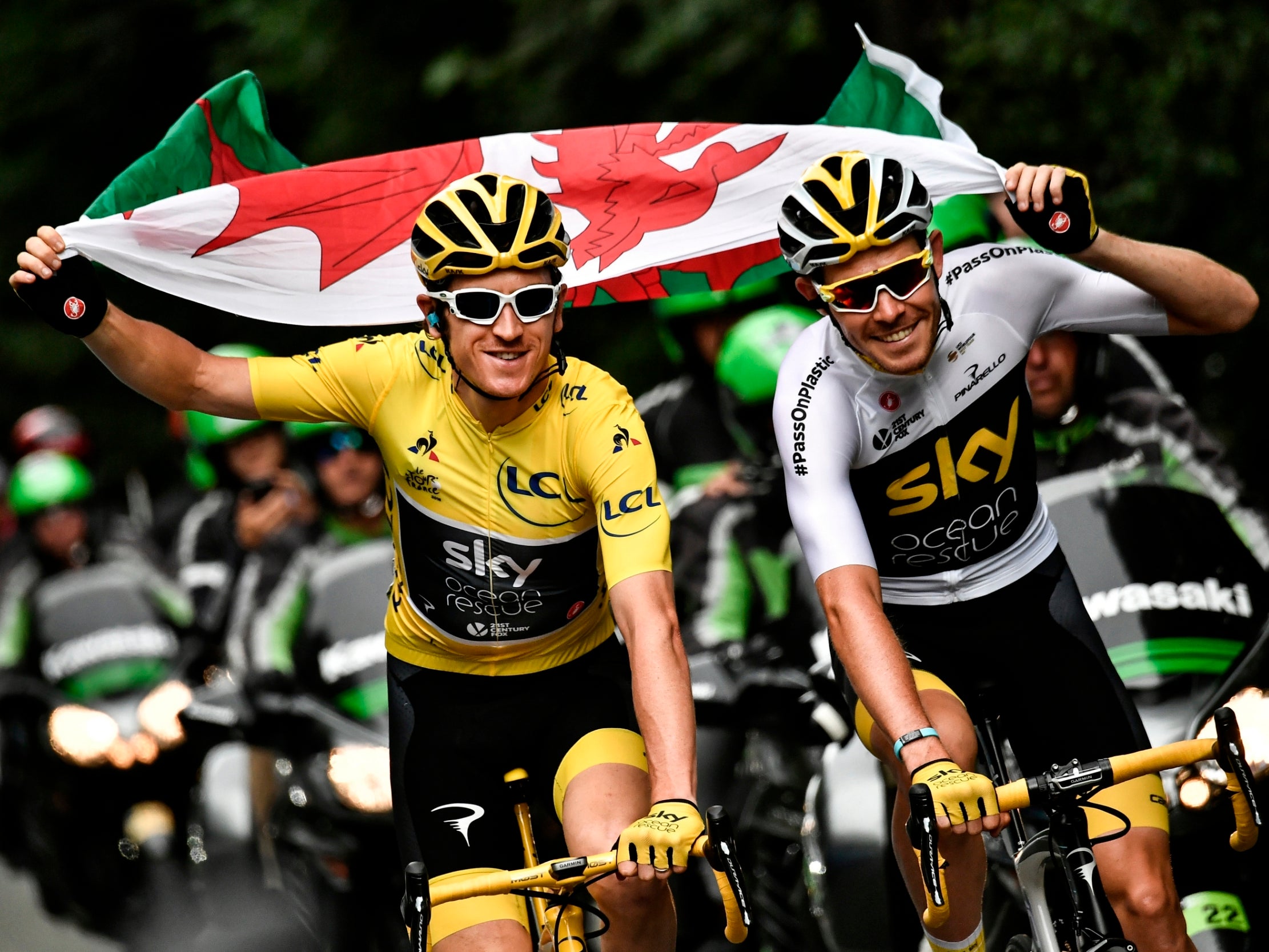 Geraint Thomas with his team-mate and close friend Luke Rowe