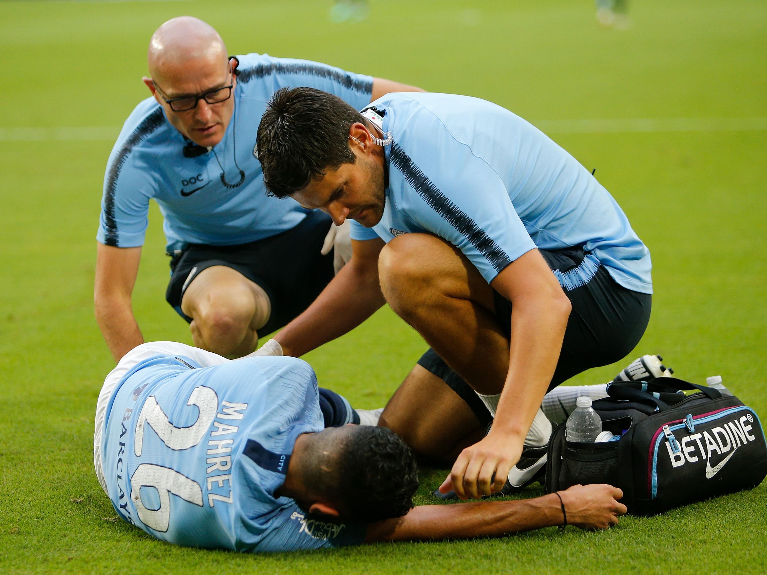 Riyad Mahrez went down clutching his ankle against Bayern Munich