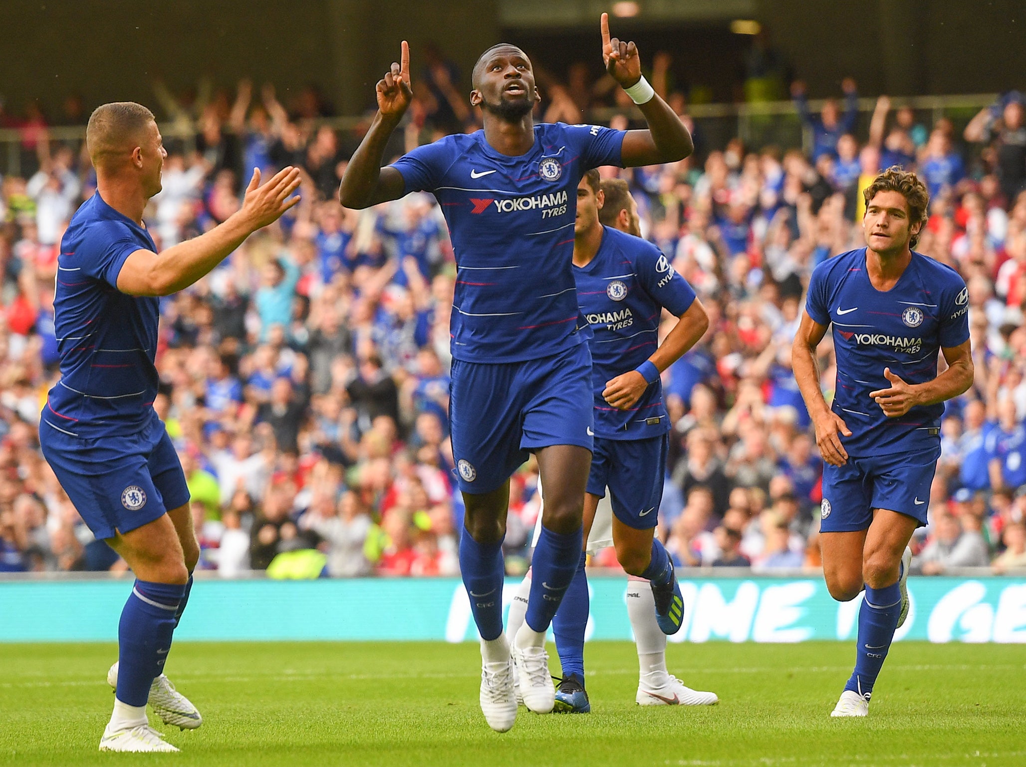 Rudiger celebrates his early header