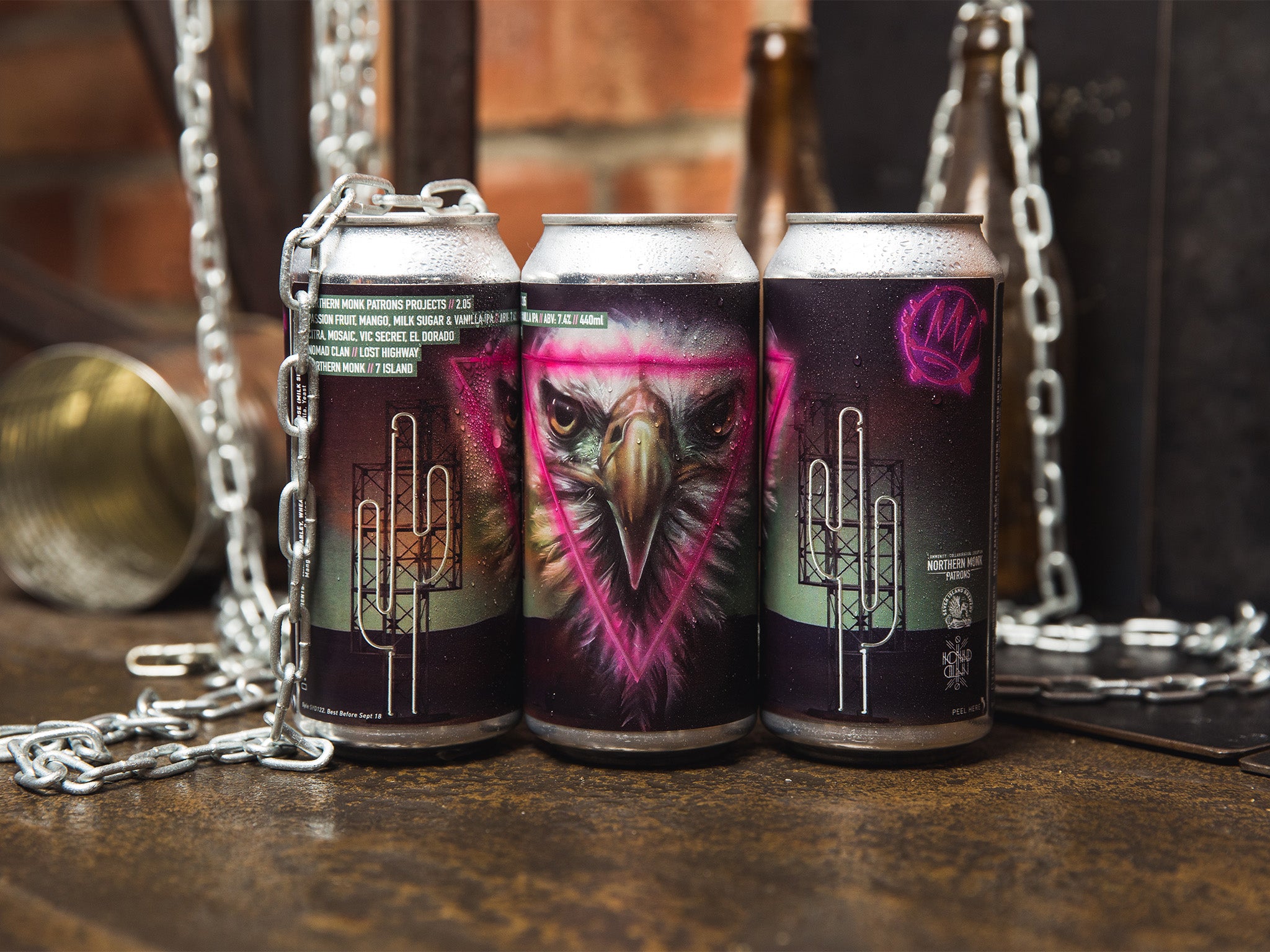 Patrons Projects 2.05: Northern Monk x 7 Island x Nomad Clan, Lost Highway Passion Fruit, Mango, Milk Sugar and Vanilla IPA, 7.4% ABV, 440ml, available in good beer shops