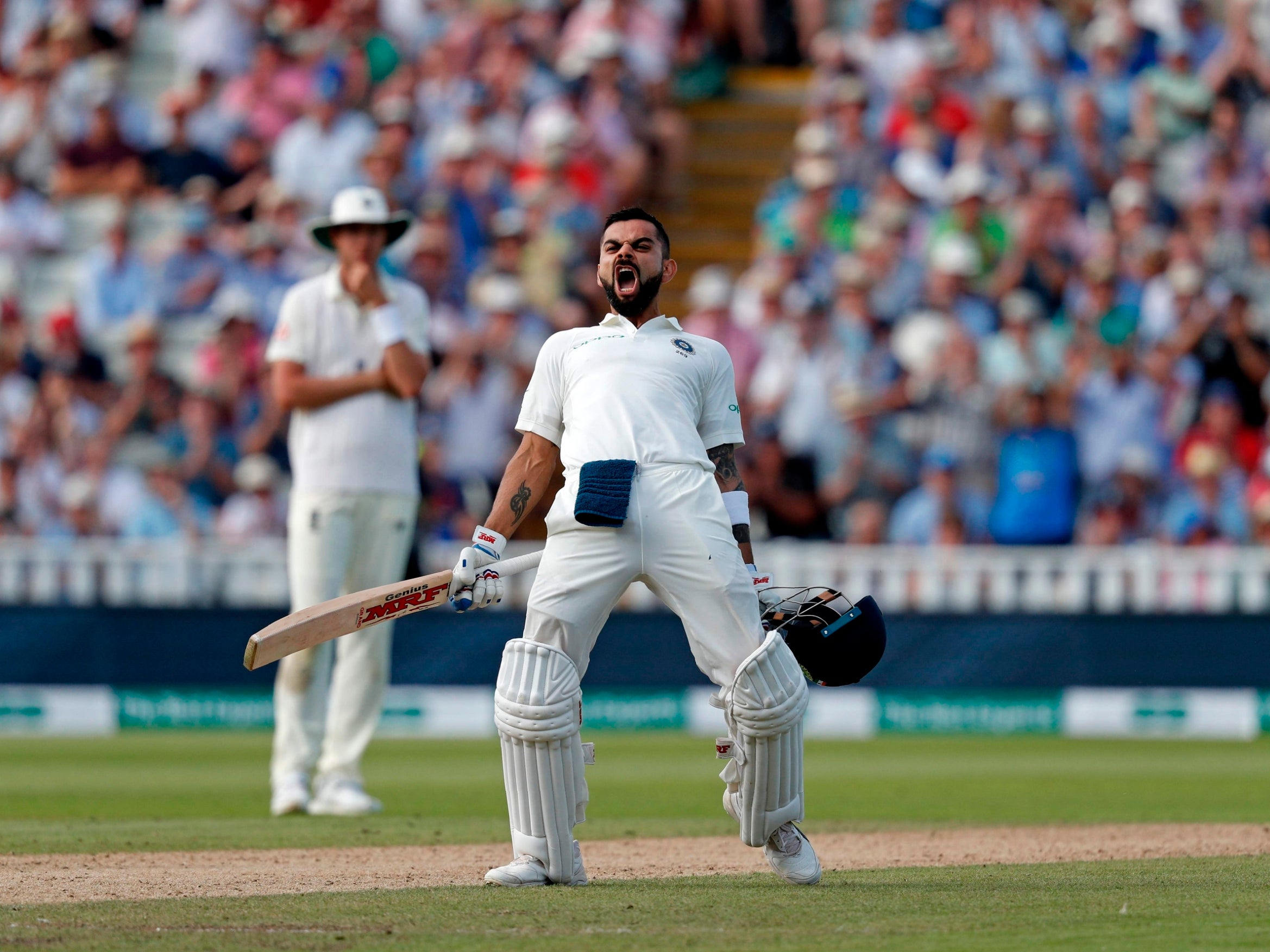 Virat Kohli celebrates his century in the first innings